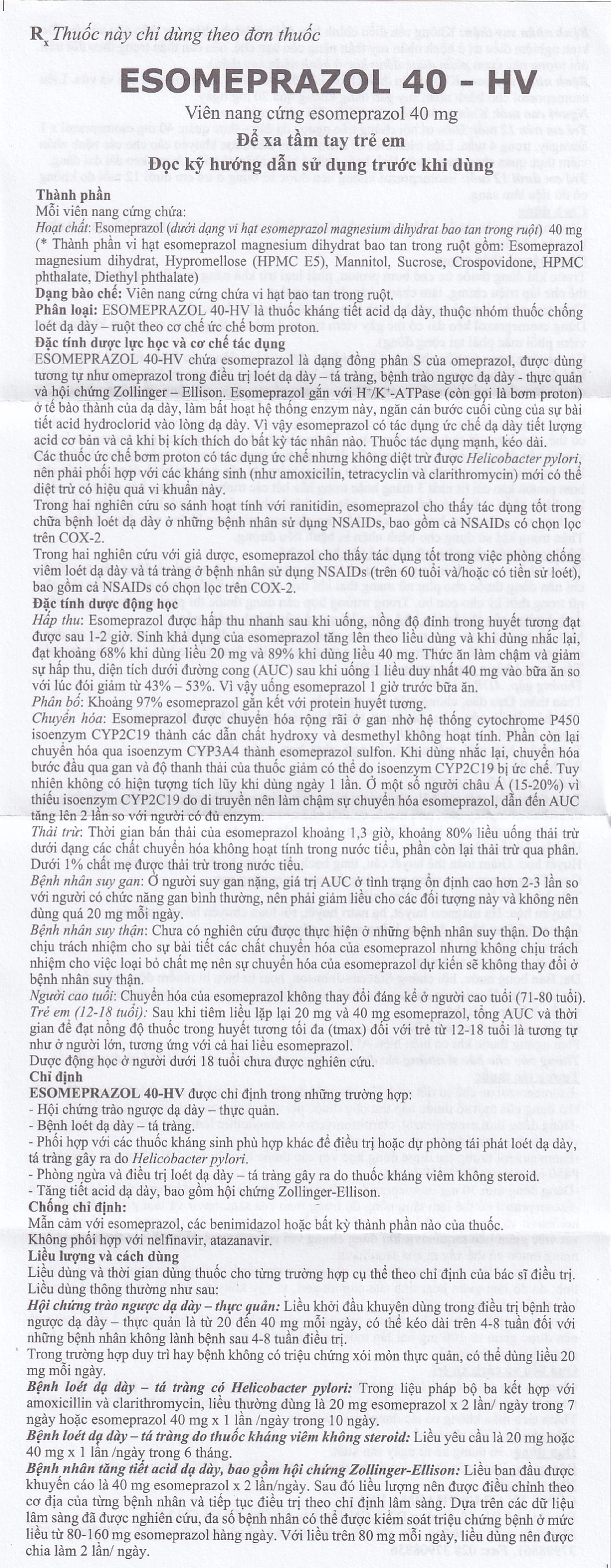 Thuốc Esomeprazol 40-HV điều trị trào ngược dạ dày, thực quản (3 vỉ x 10 viên)