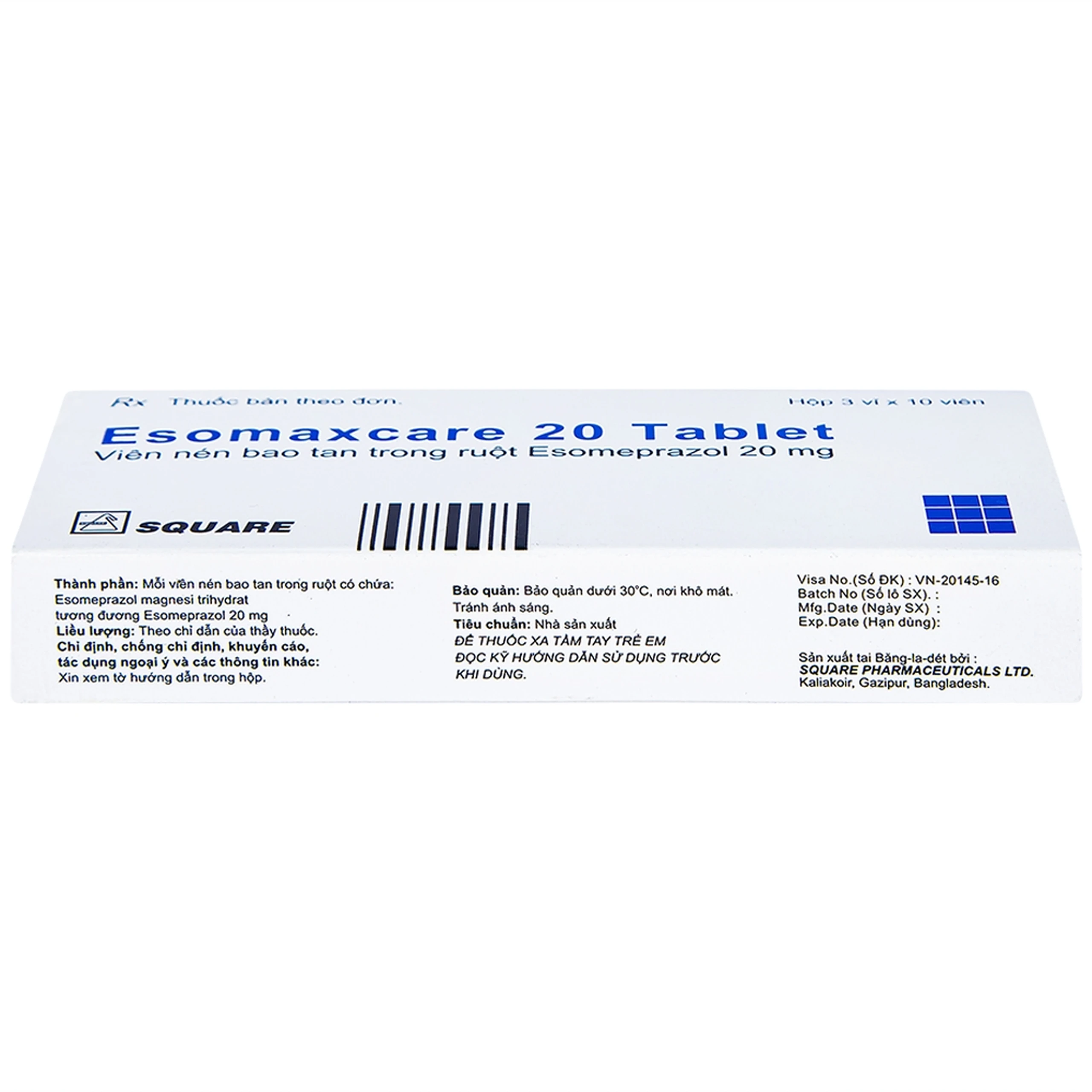 Thuốc Esomaxcare 20 Square điều trị loét dạ dày tá tràng lành tính (3 vỉ x 10 viên)
