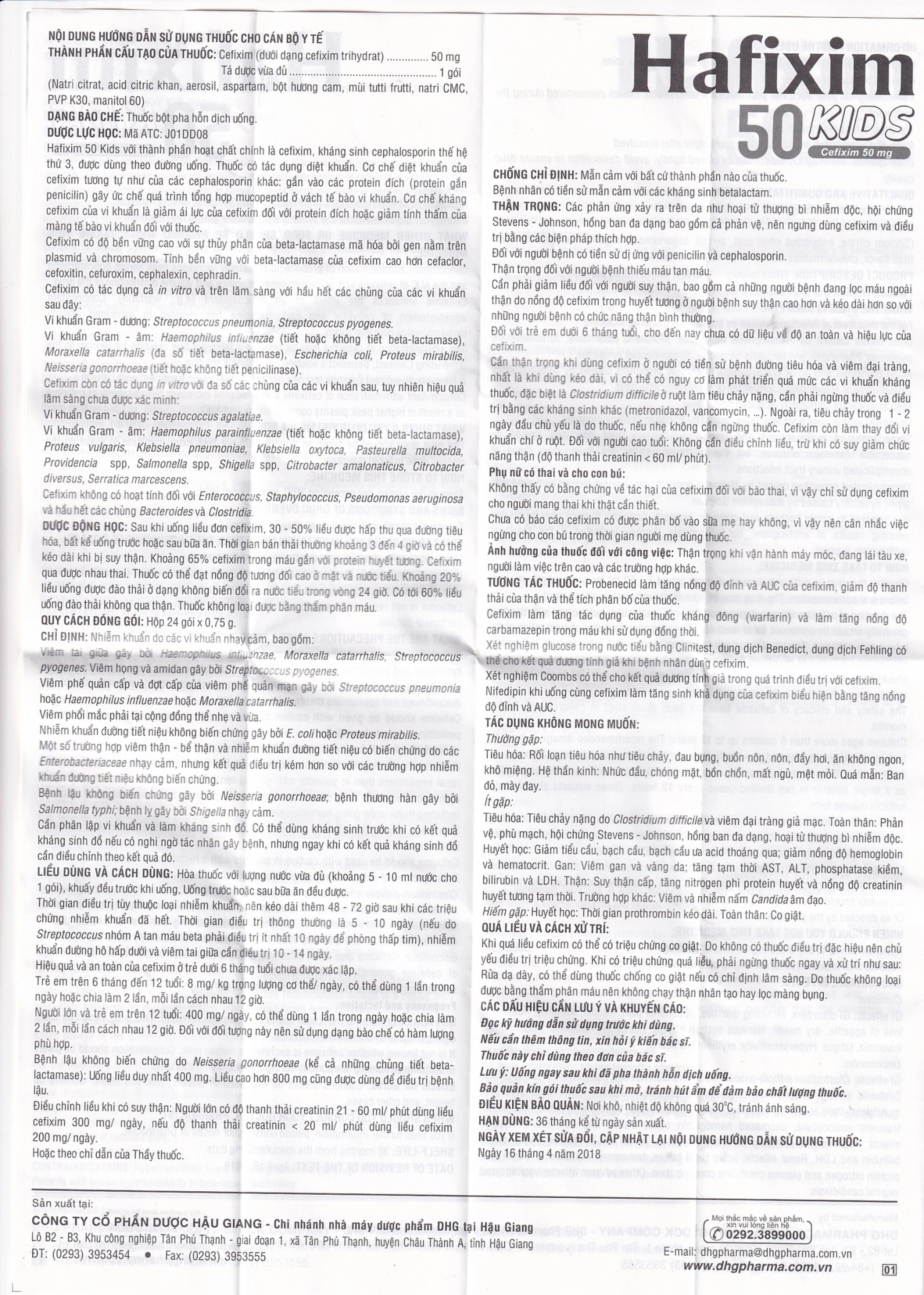 Bột Hafixim 50 Kids DHG điều trị nhiễm khuẩn (24 gói)