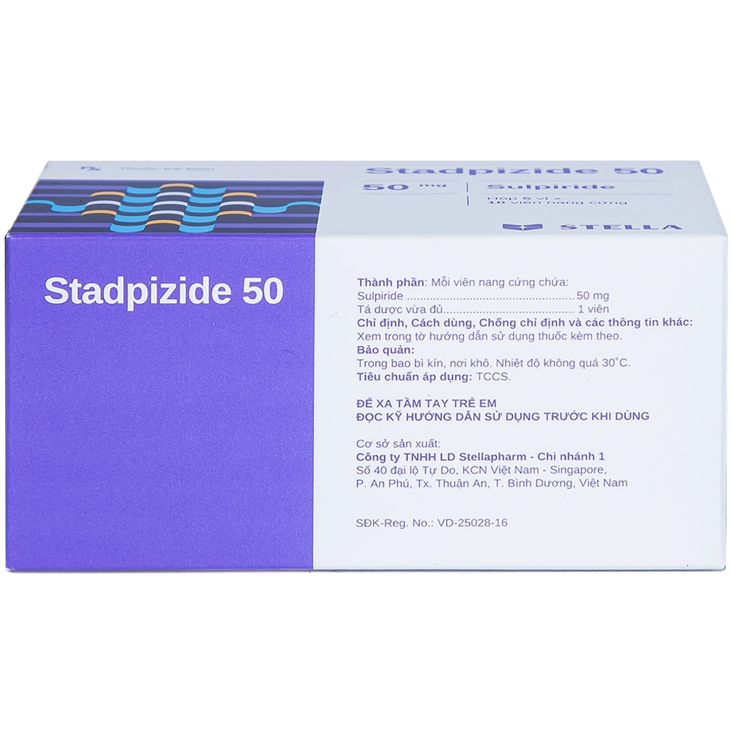 Thuốc Stadpizide 50 Stella điều trị triệu chứng ngắn ngày lo âu, tâm thần phân liệt (5 vỉ x 10 viên) 