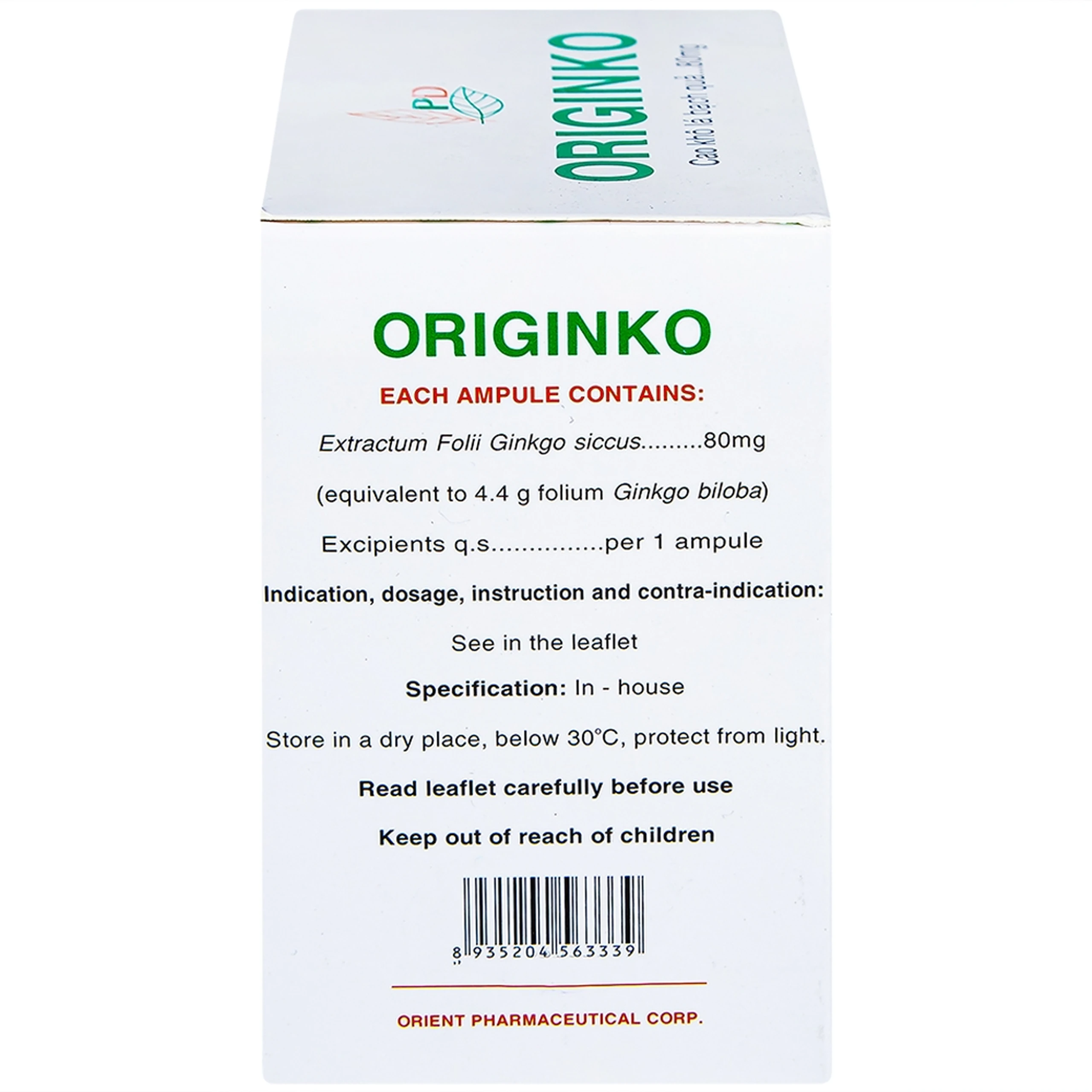 Dung dịch uống Originko 80mg Phương Đông phòng và điều trị suy giảm trí nhớ (20 ống x 10ml)