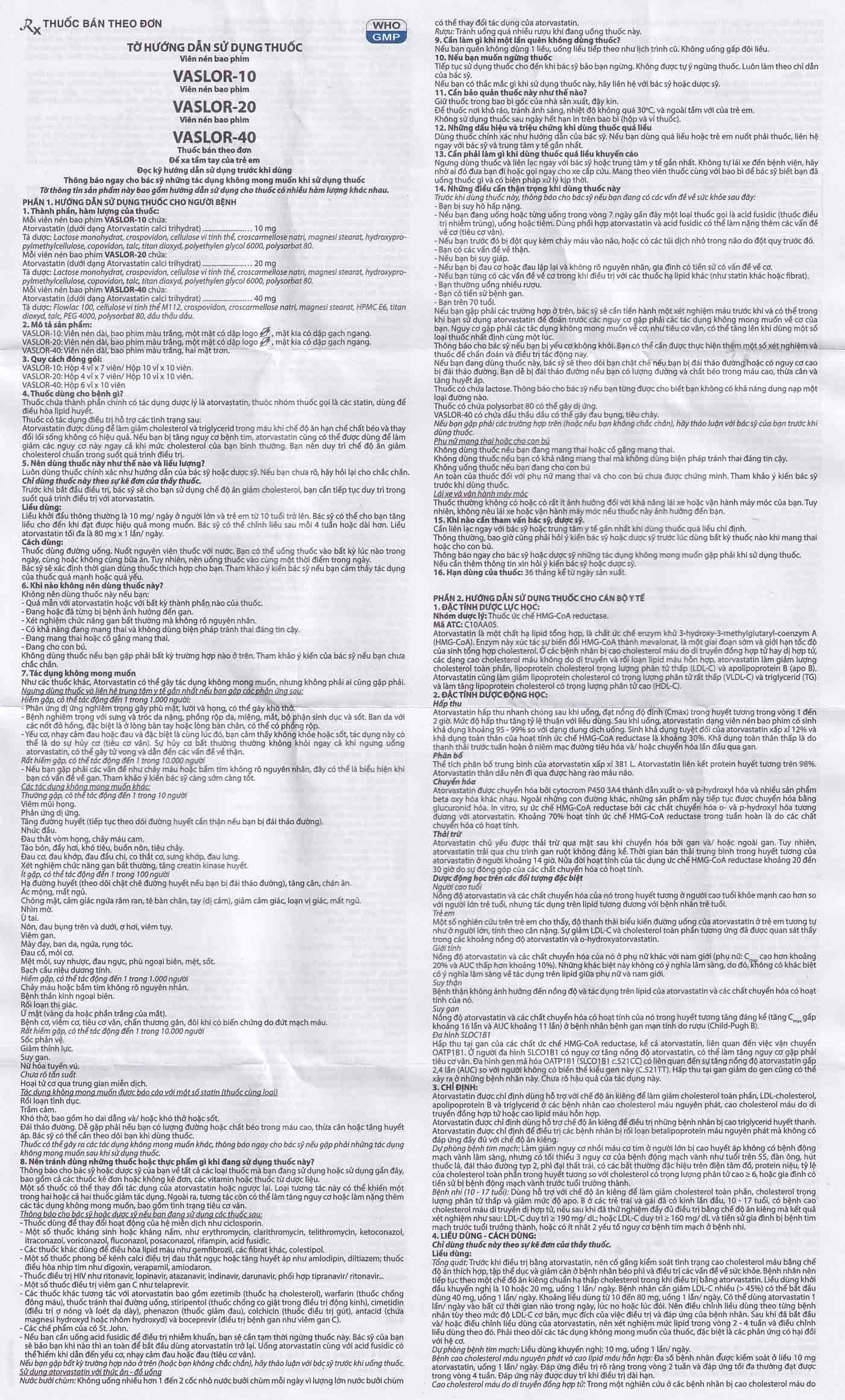 Thuốc Vaslor 20mg Davi Pharm giảm cholesterol và triglycerid (4 vỉ x 7 viên)