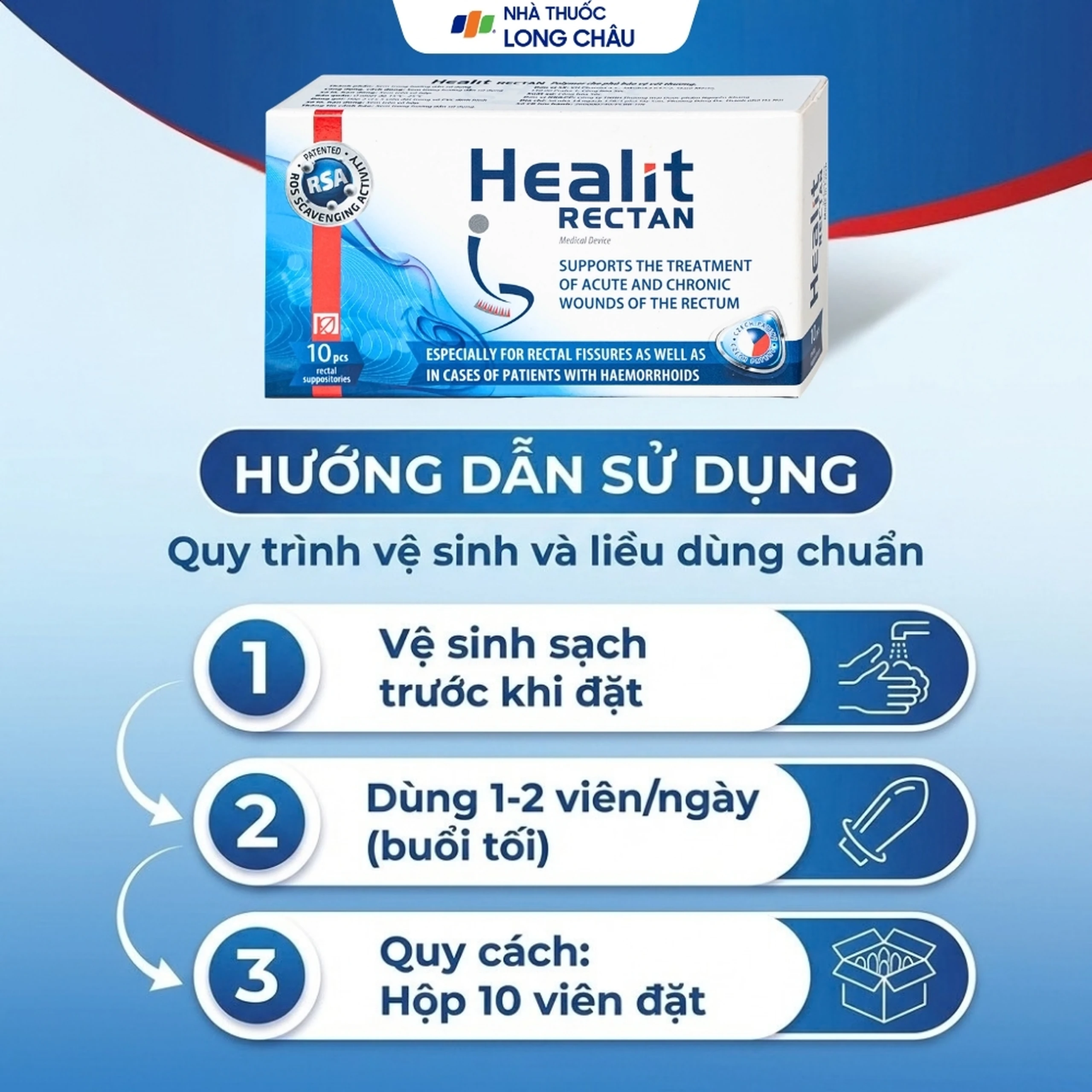 Viên đặt hậu môn, trực tràng Healit Rectan (10 viên) giúp thúc đẩy nhanh quá trình lành vết thương 5