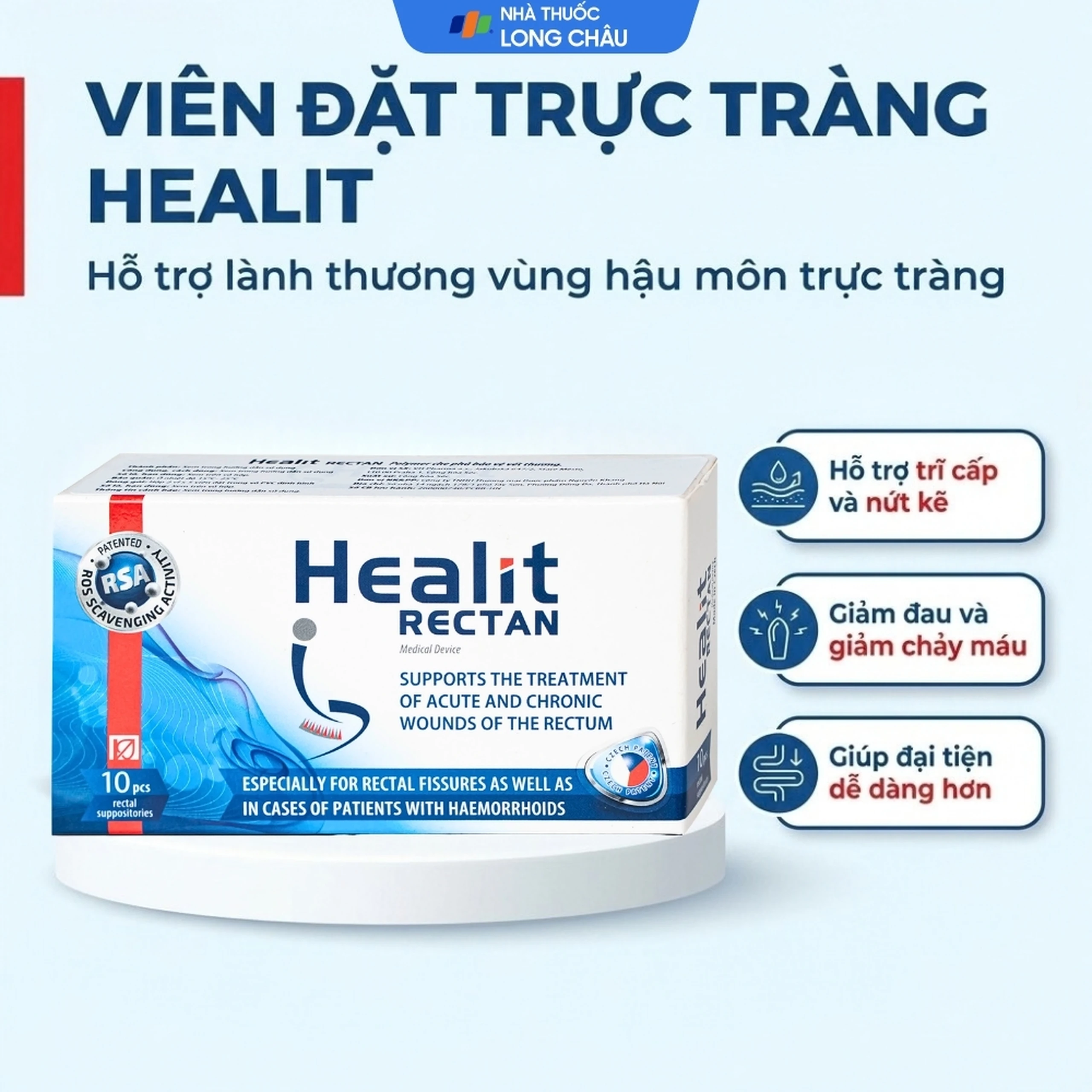 Viên đặt hậu môn, trực tràng Healit Rectan (10 viên) giúp thúc đẩy nhanh quá trình lành vết thương 2