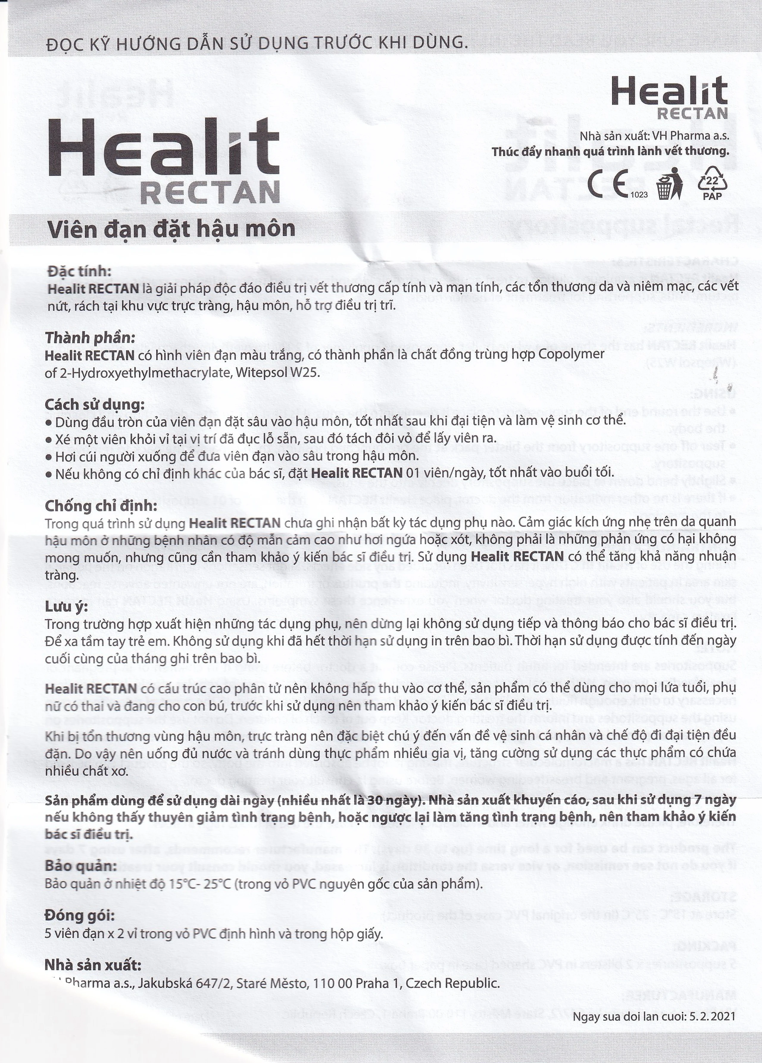 Viên đặt hậu môn, trực tràng Healit Rectan (10 viên) giúp thúc đẩy nhanh quá trình lành vết thương