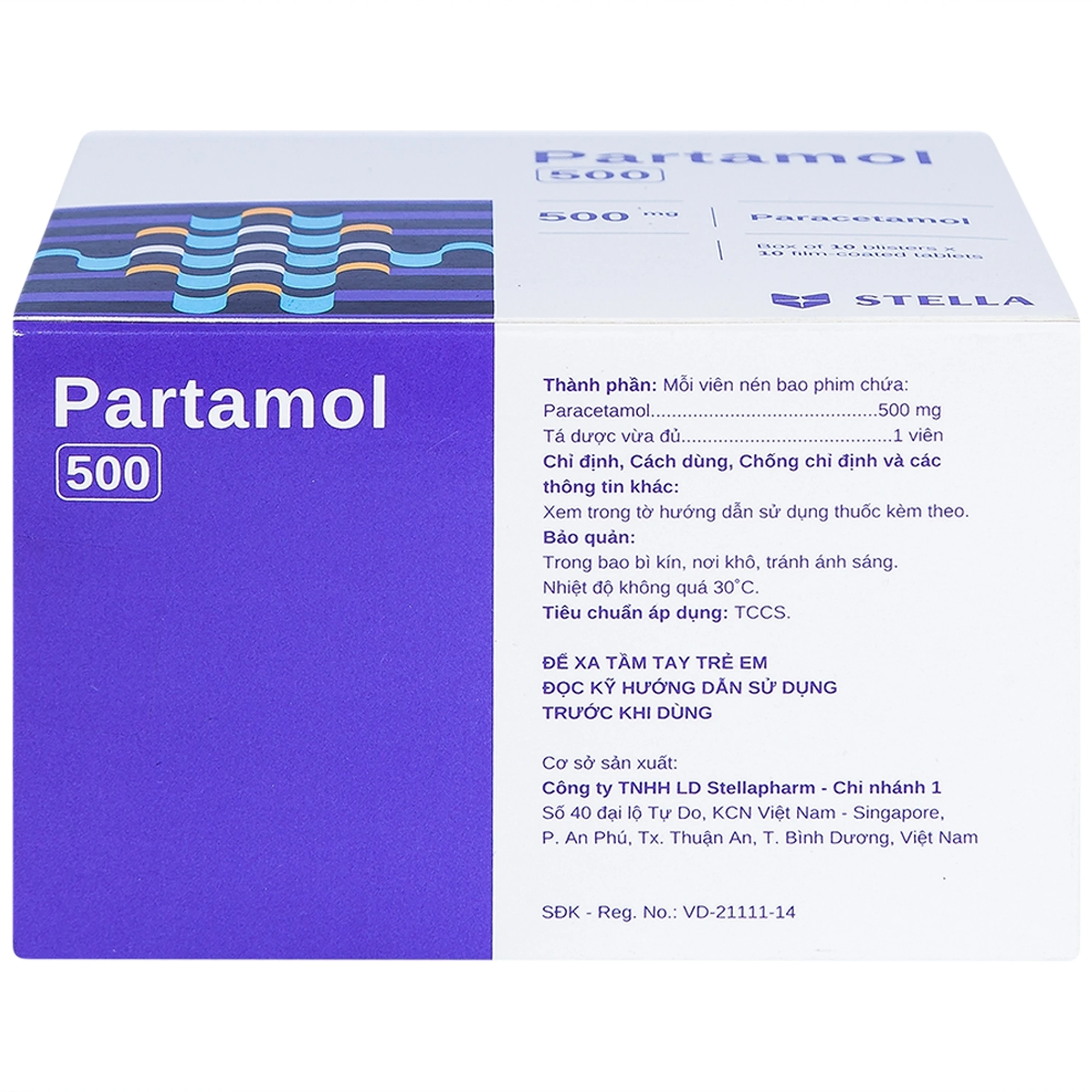 Thuốc Partamol 500 Stella điều trị các cơn đau và sốt từ nhẹ đến vừa (10 vỉ x 10 viên)