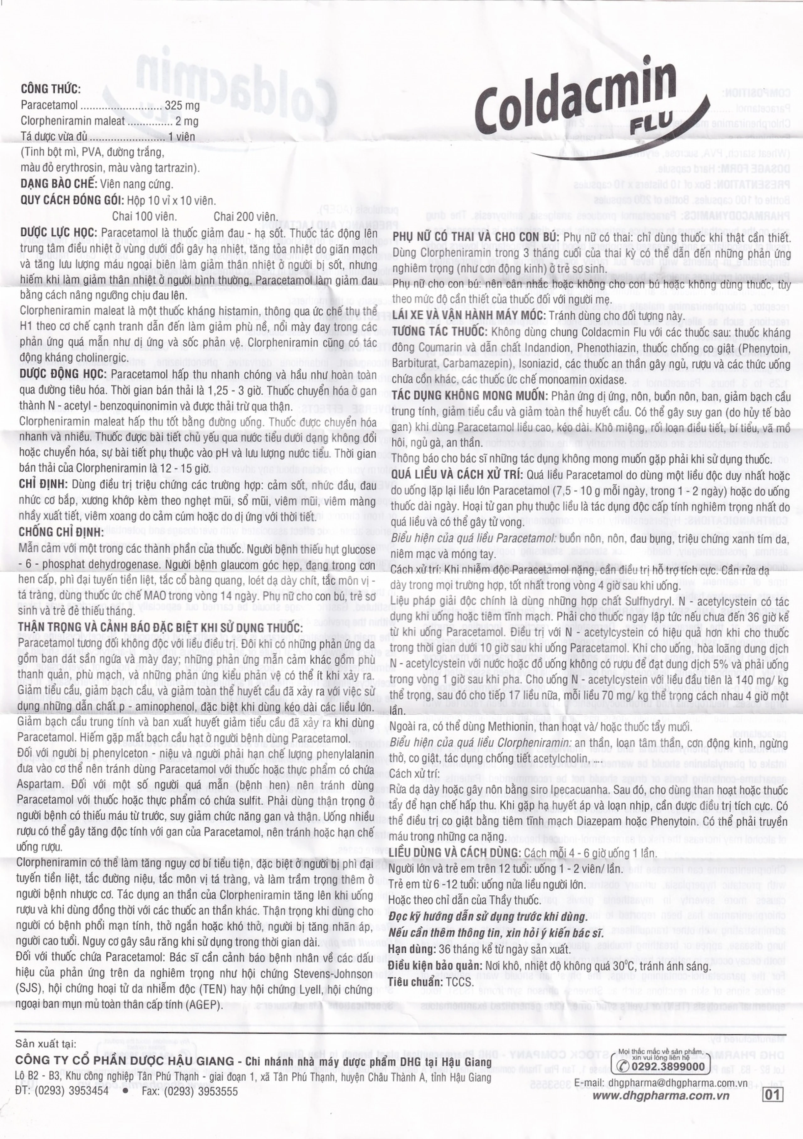 Thuốc Coldacmin Flu DHG điều trị triệu chứng cảm sốt, nhức đầu, đau nhức cơ bắp (100 viên)
