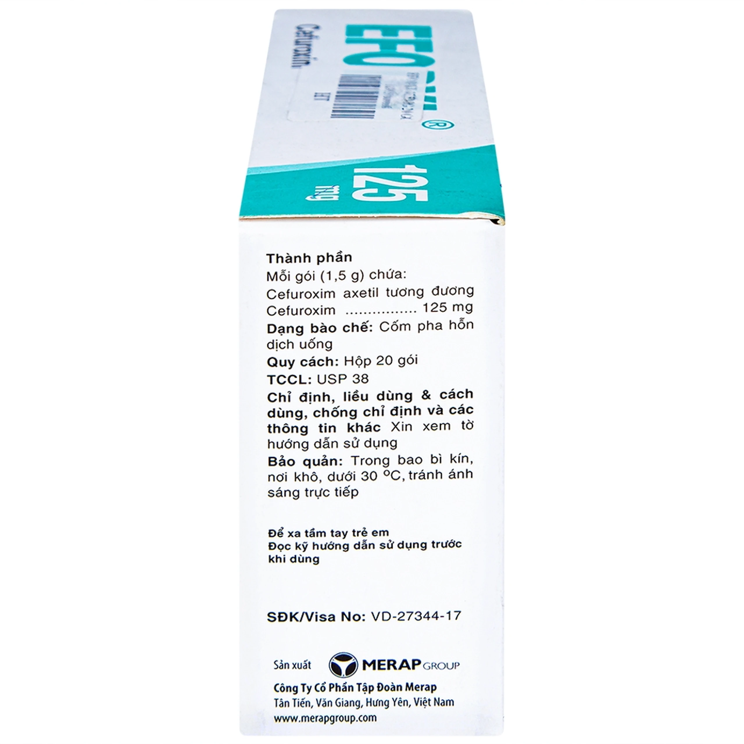 Cốm Efodyl 125mg Merap điều trị nhiễm khuẩn nhẹ đến vừa (20 gói)