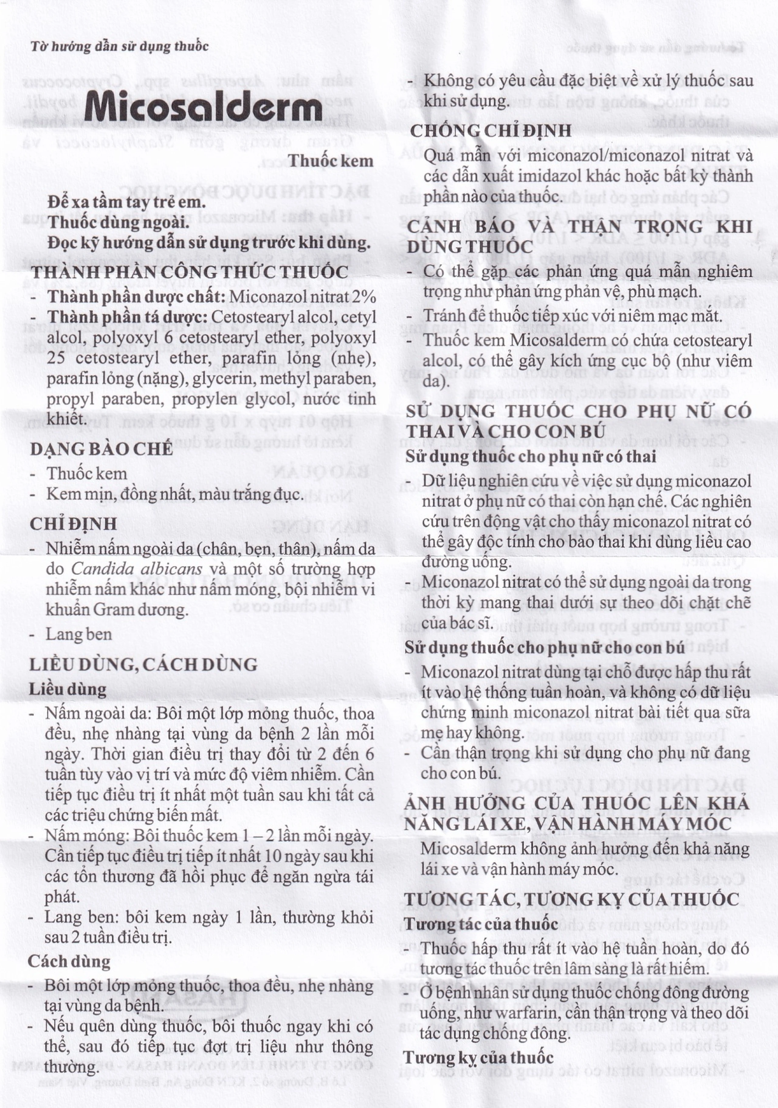 Kem bôi da Micosalderm 2% Hasan điều trị các bệnh da liễu do nhiễm nấm (10g)