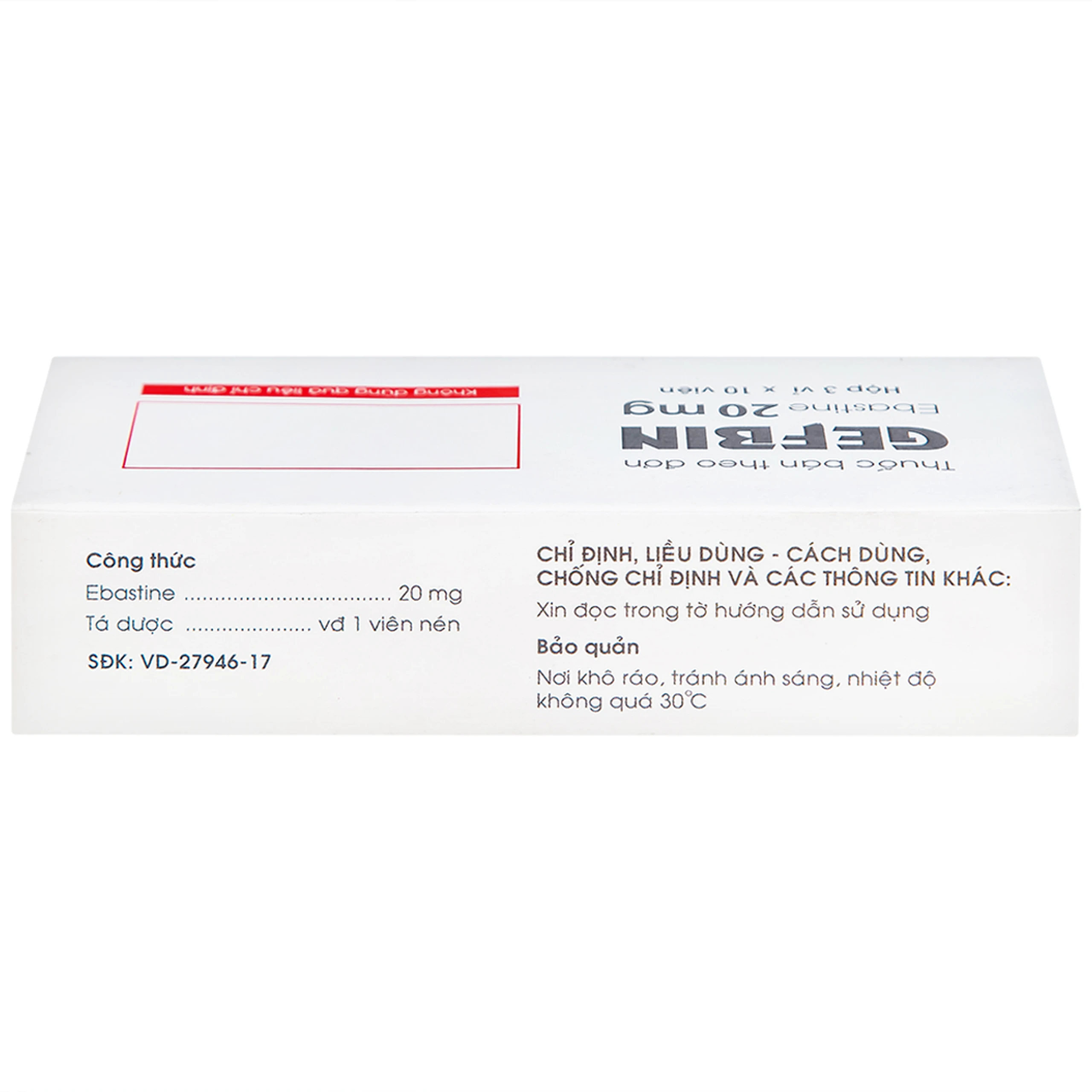 Thuốc Gefbin Medisun điều trị viêm mũi dị ứng, mề đay vô căn mạn tính (3 vỉ x 10 viên)