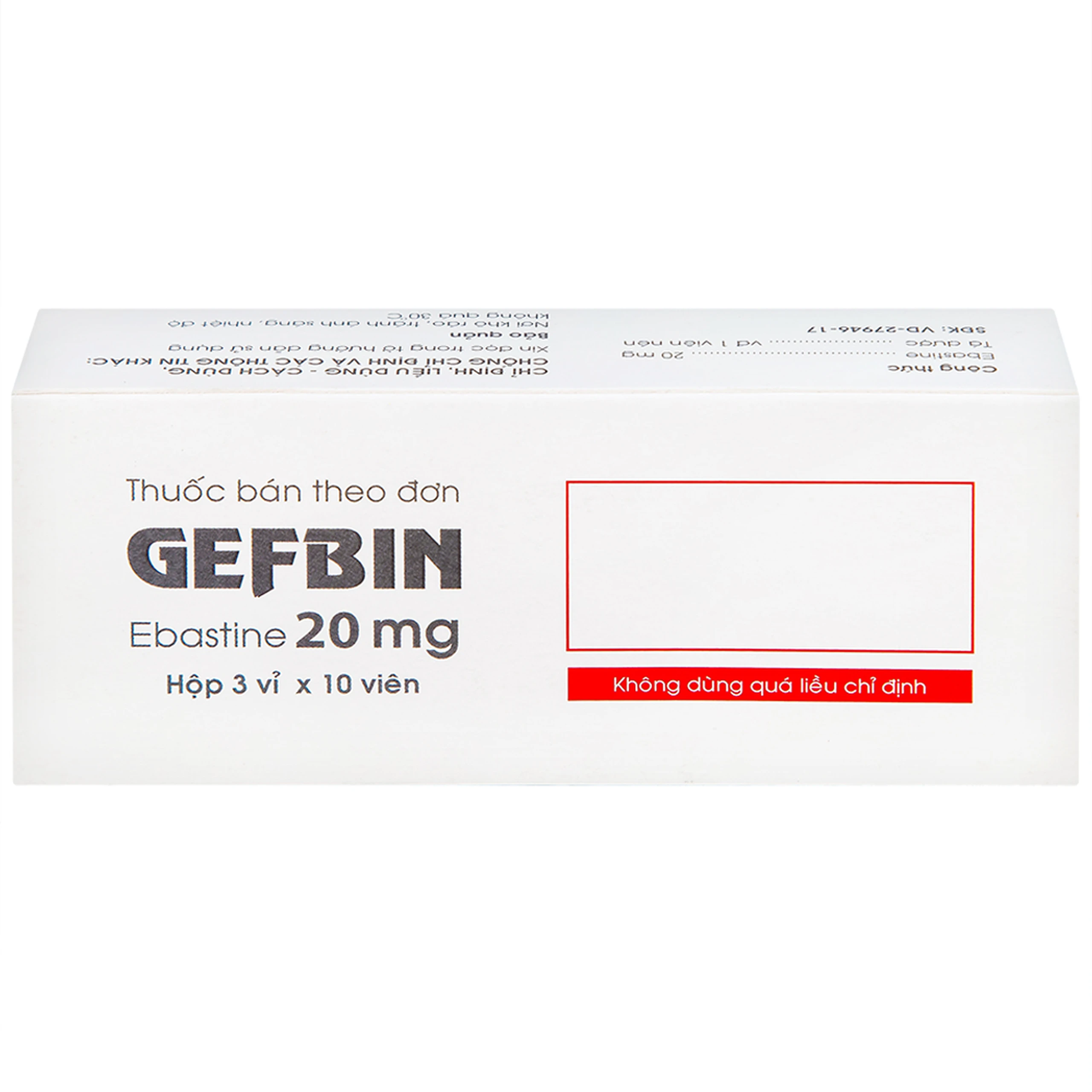 Thuốc Gefbin Medisun điều trị viêm mũi dị ứng, mề đay vô căn mạn tính (3 vỉ x 10 viên)