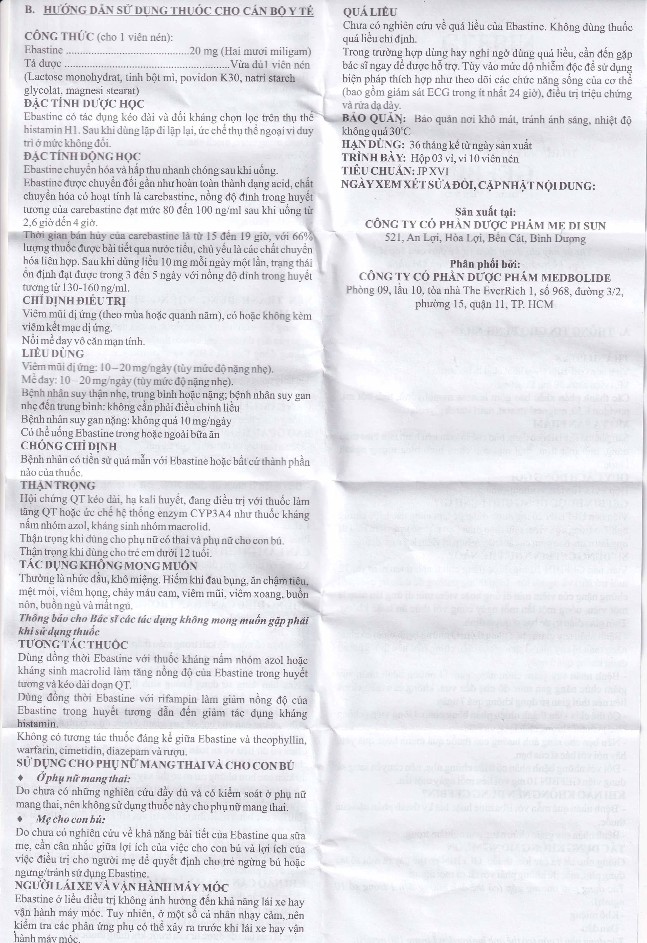 Thuốc Gefbin Medisun điều trị viêm mũi dị ứng, mề đay vô căn mạn tính (3 vỉ x 10 viên)