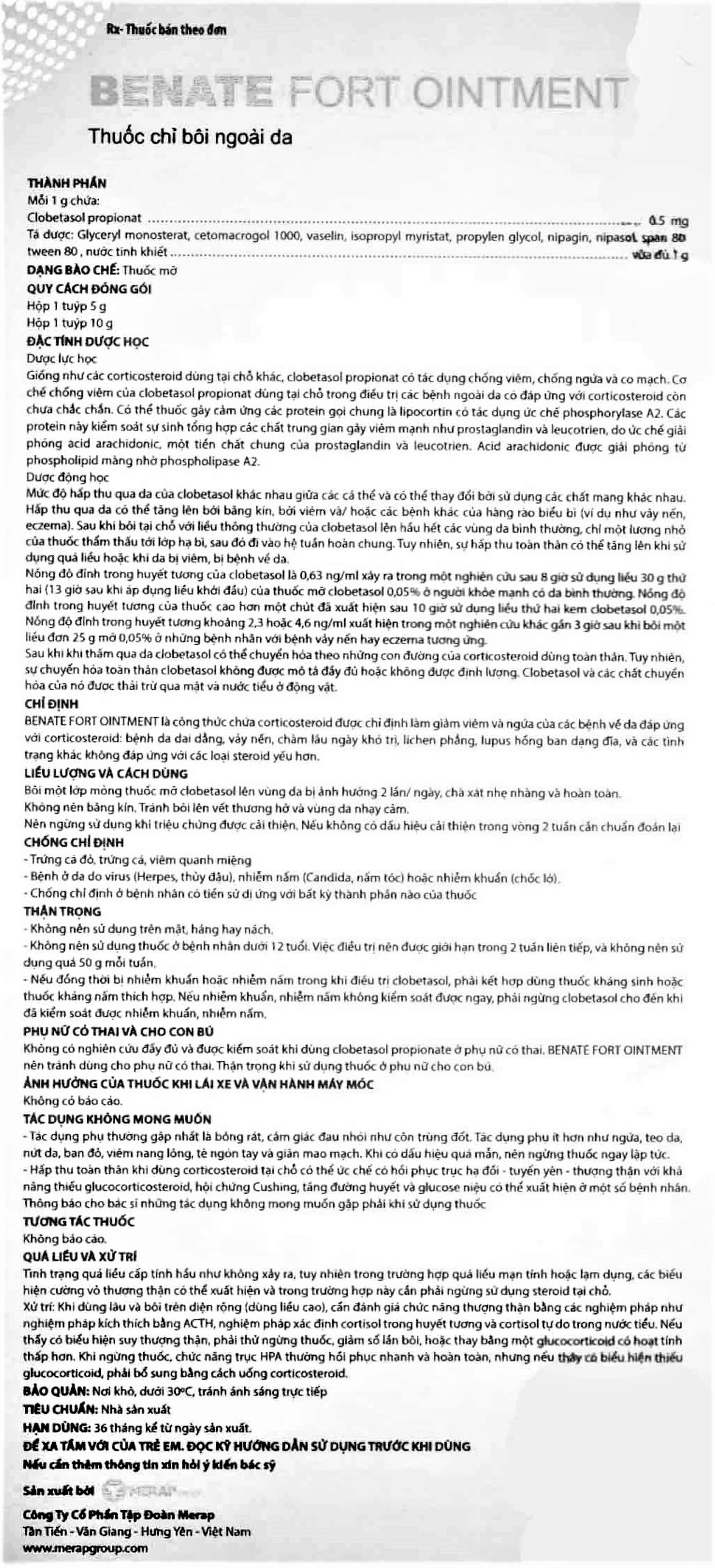 Thuốc bôi ngoài da Benate Fort Ointment Merap điều trị viêm da, vảy nến (10g)