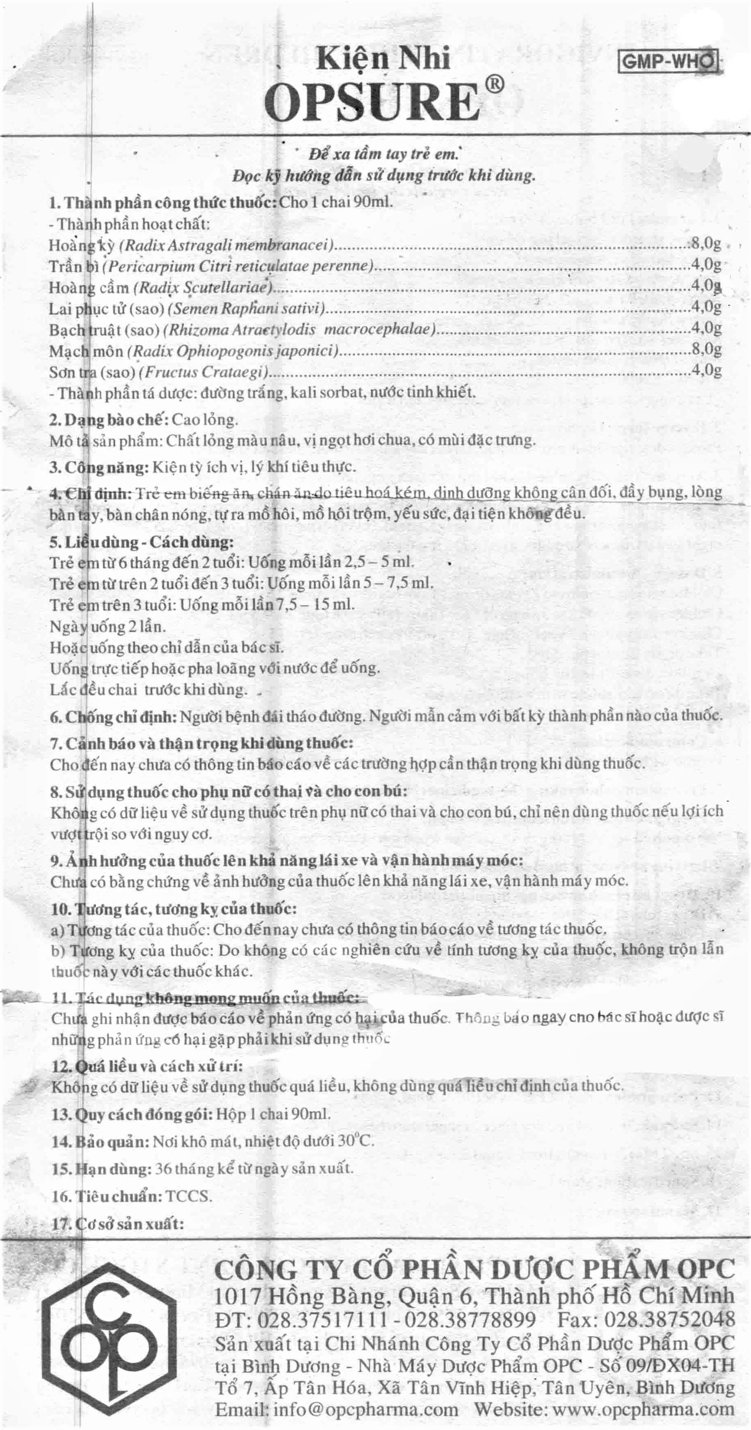 Cao lỏng Kiện Nhi OPSure OPC dùng cho trẻ biếng ăn, tiêu hóa kém (90ml)
