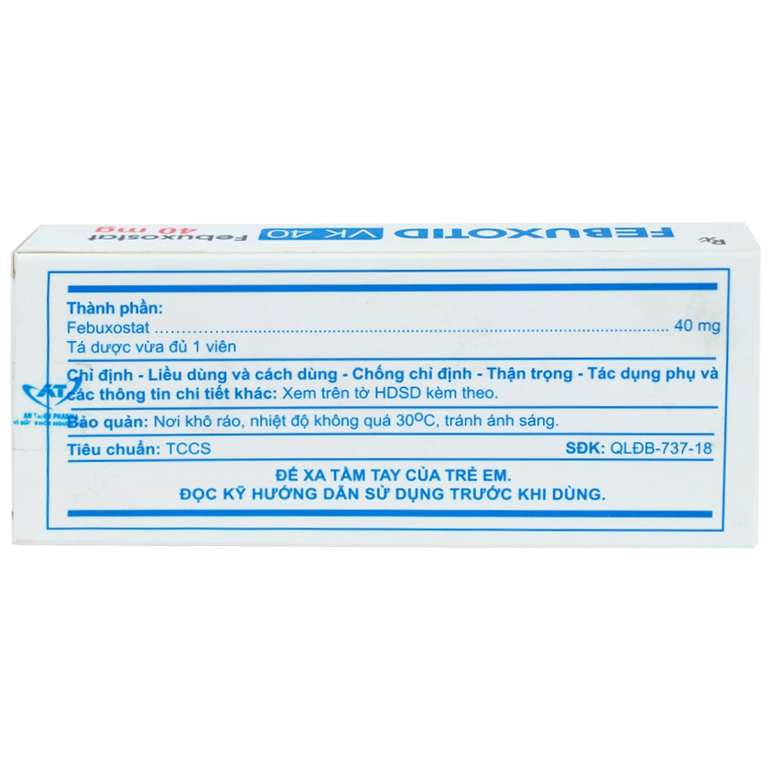 Thuốc Febuxotid VK 40 An Thiên điều trị tăng acid uric máu mãn tính (3 vỉ x 10 viên)