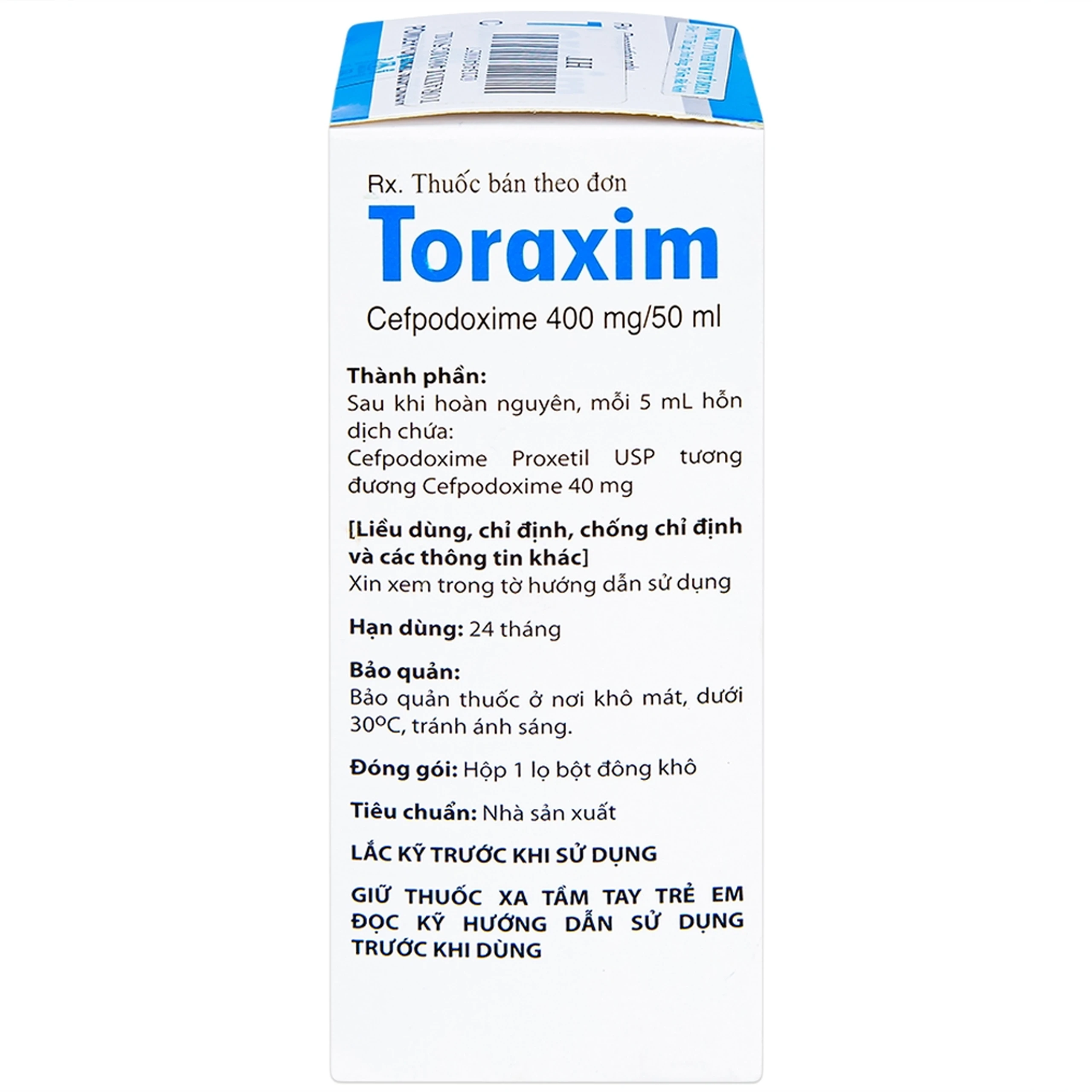 Bột pha hỗn dịch uống Toraxim 400mg/50ml Deltapharm điều trị câc chứng nhiễm khuẩn (50ml)