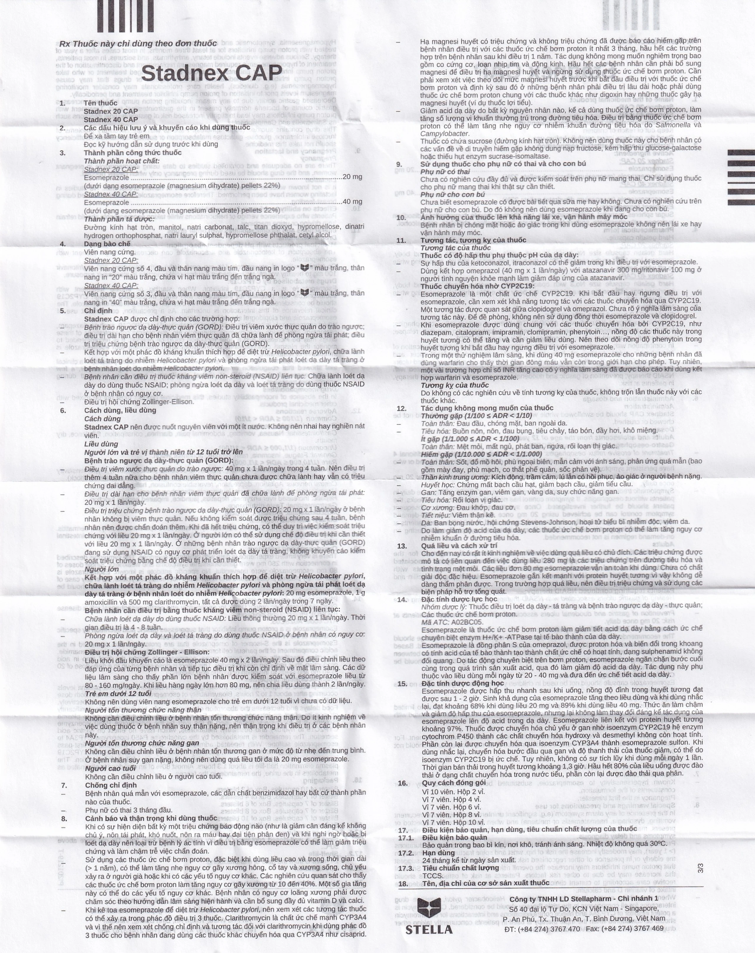 Thuốc Stadnex 40 CAP Stella điều trị trào ngược dạ dày, thực quản (4 vỉ x 7 viên)