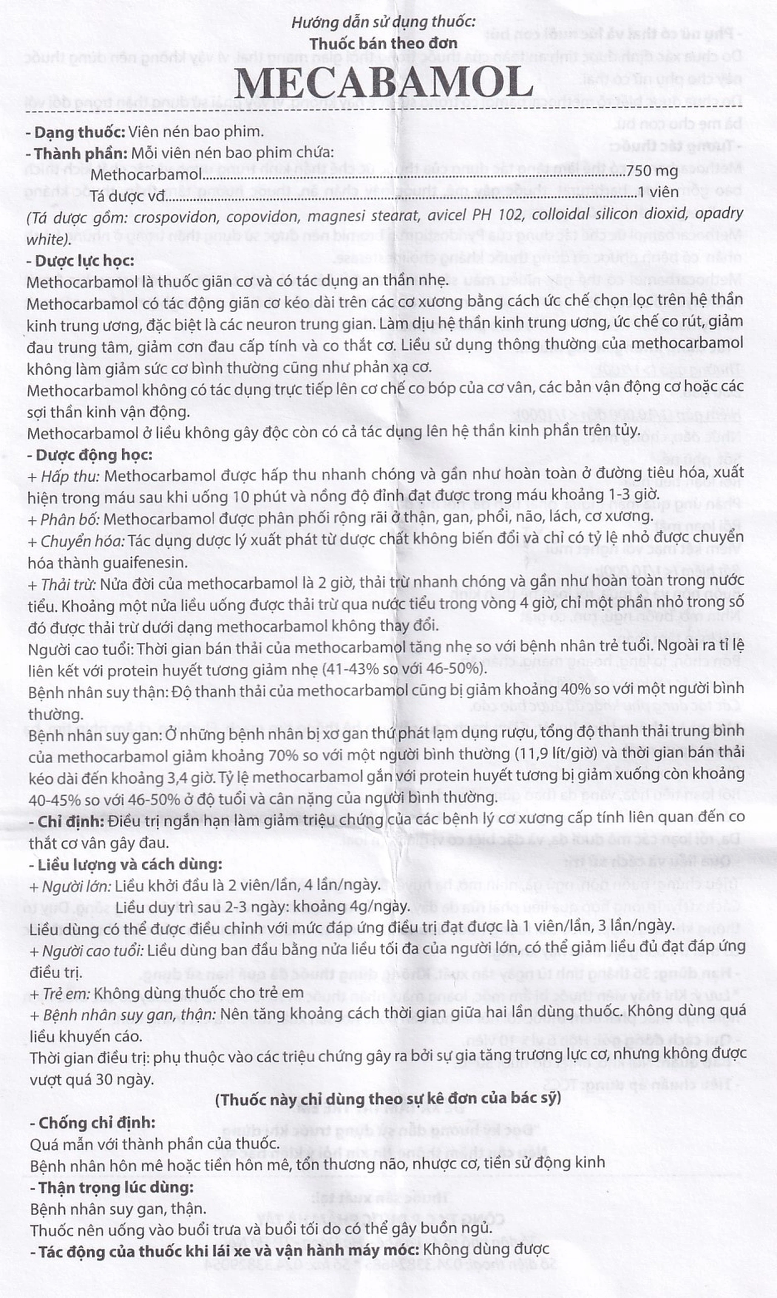 Viên nén Mecabamol 750mg Hà Tây điều trị các bệnh lý cơ xương cấp tính (6 vỉ x 10 viên)
