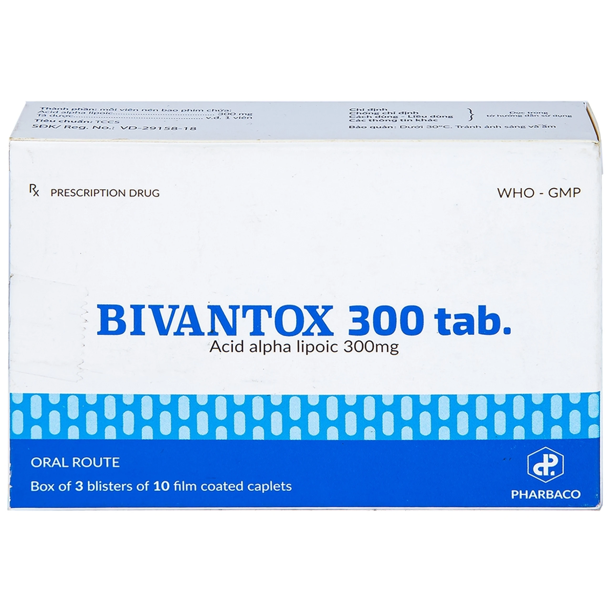 Thuốc uống Bivantox 300 Pharbaco hỗ trợ điều trị rối loạn cảm giác ở những bệnh nhân đái tháo đường (3 vỉ x 10 viên)
