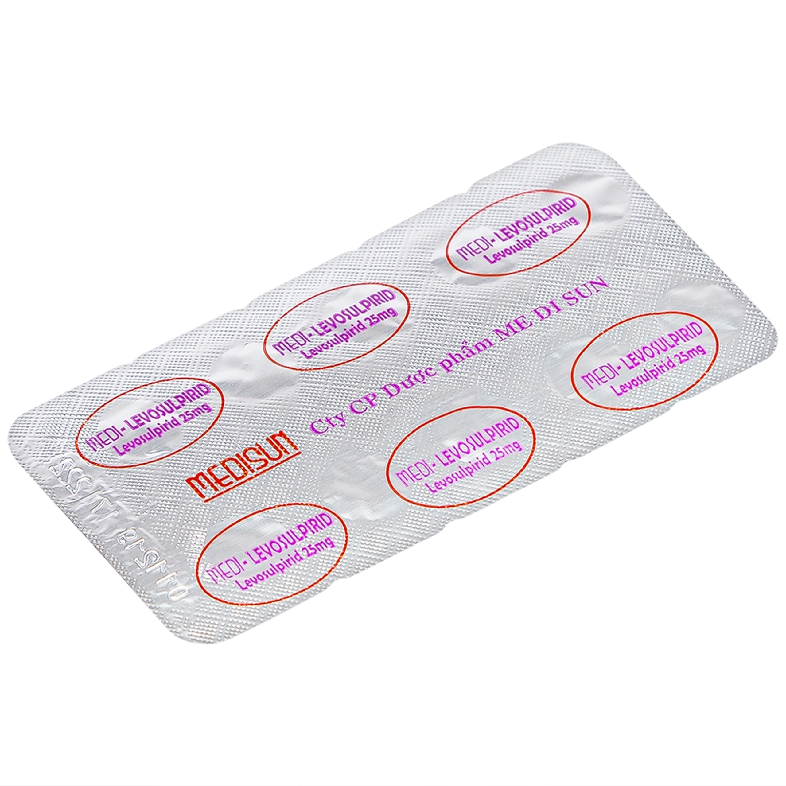 Viên nén Medi-Levosulpirid 25mg Medisun điều trị tâm thần phân liệt cấp và mạn tính (3 vỉ x 10 viên)