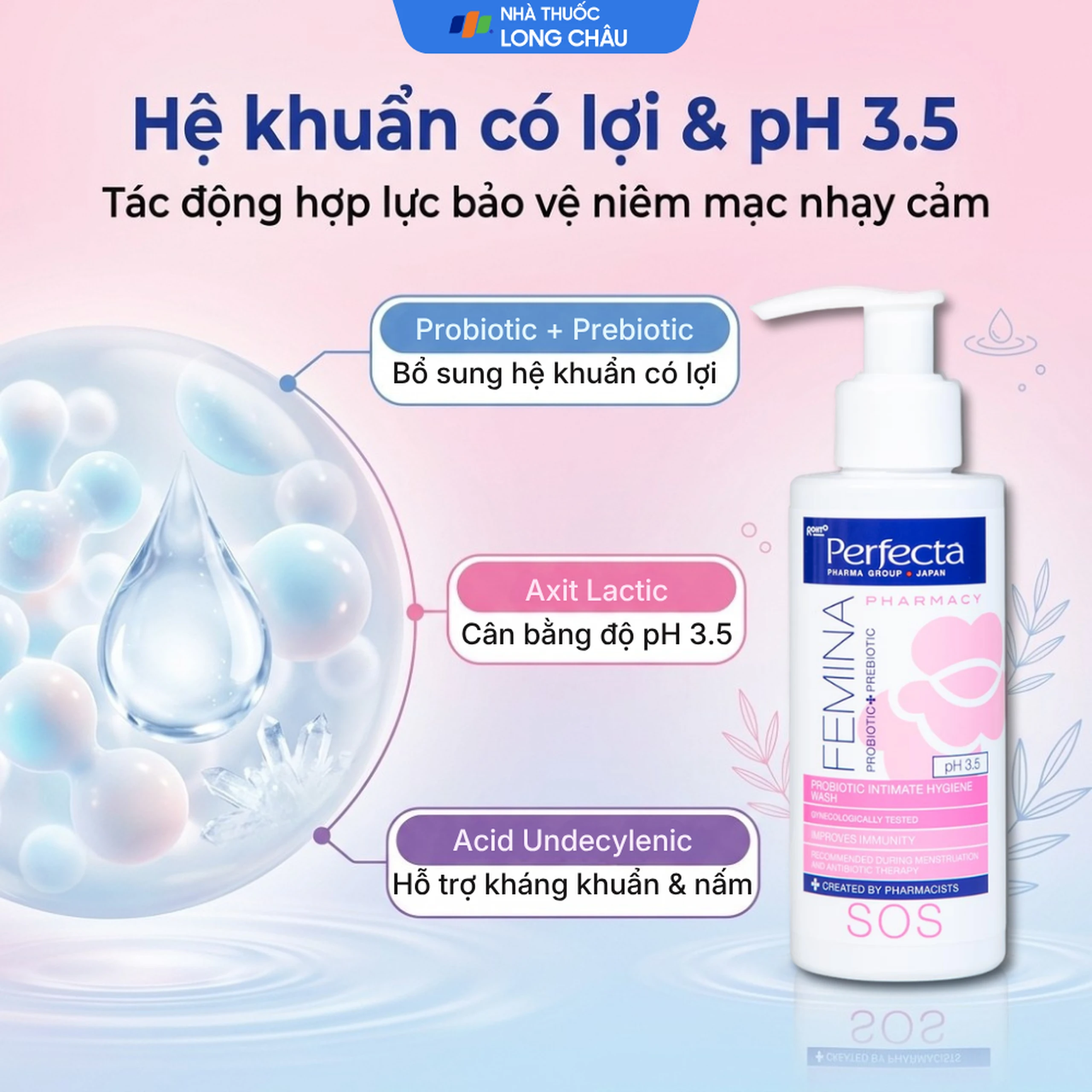 Dung dịch vệ sinh phụ nữ Perfecta Pharmacy Femina SOS hỗ trợ giảm ngứa, kháng khuẩn (150ml) 3