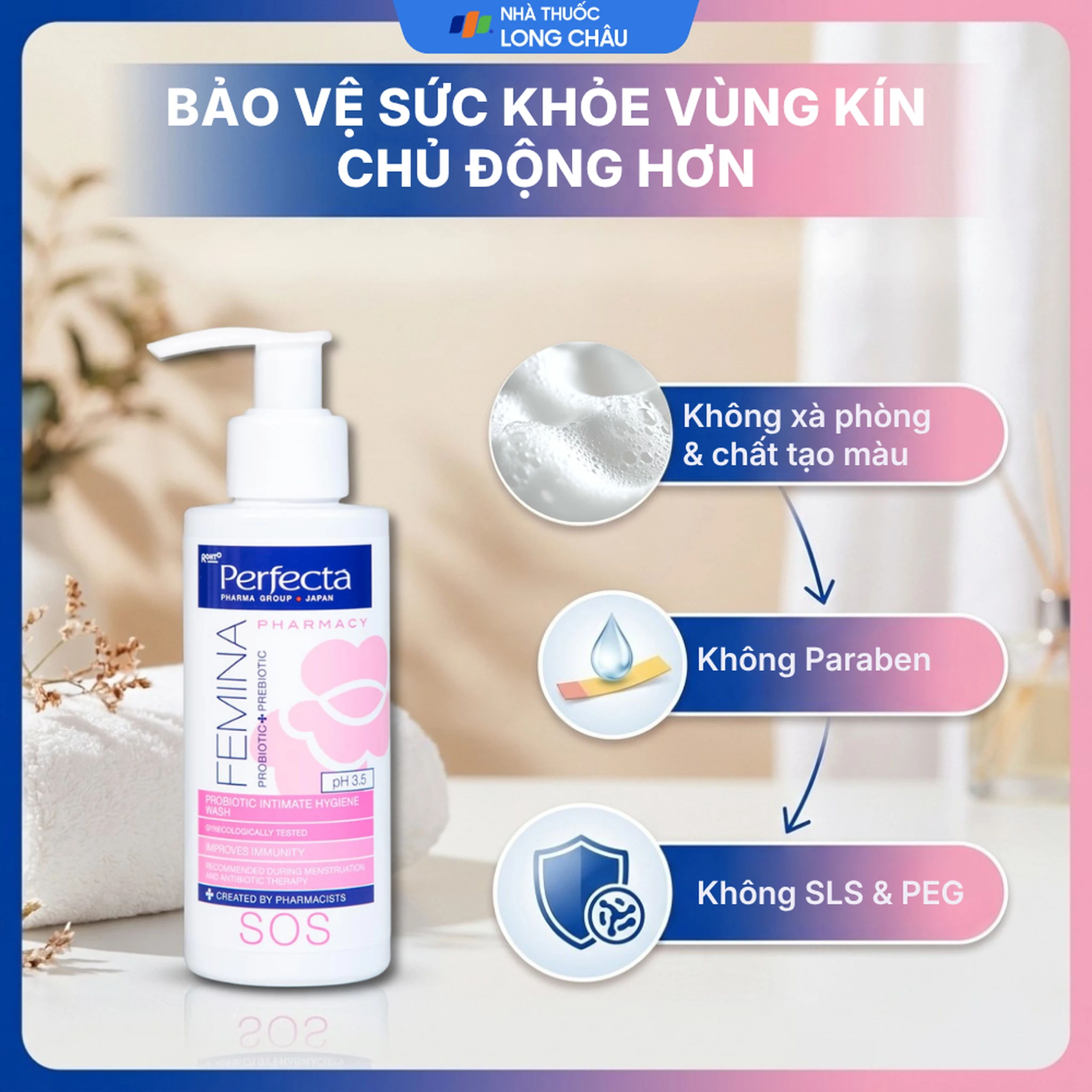 Dung dịch vệ sinh phụ nữ Perfecta Pharmacy Femina SOS hỗ trợ giảm ngứa, kháng khuẩn (150ml) 6