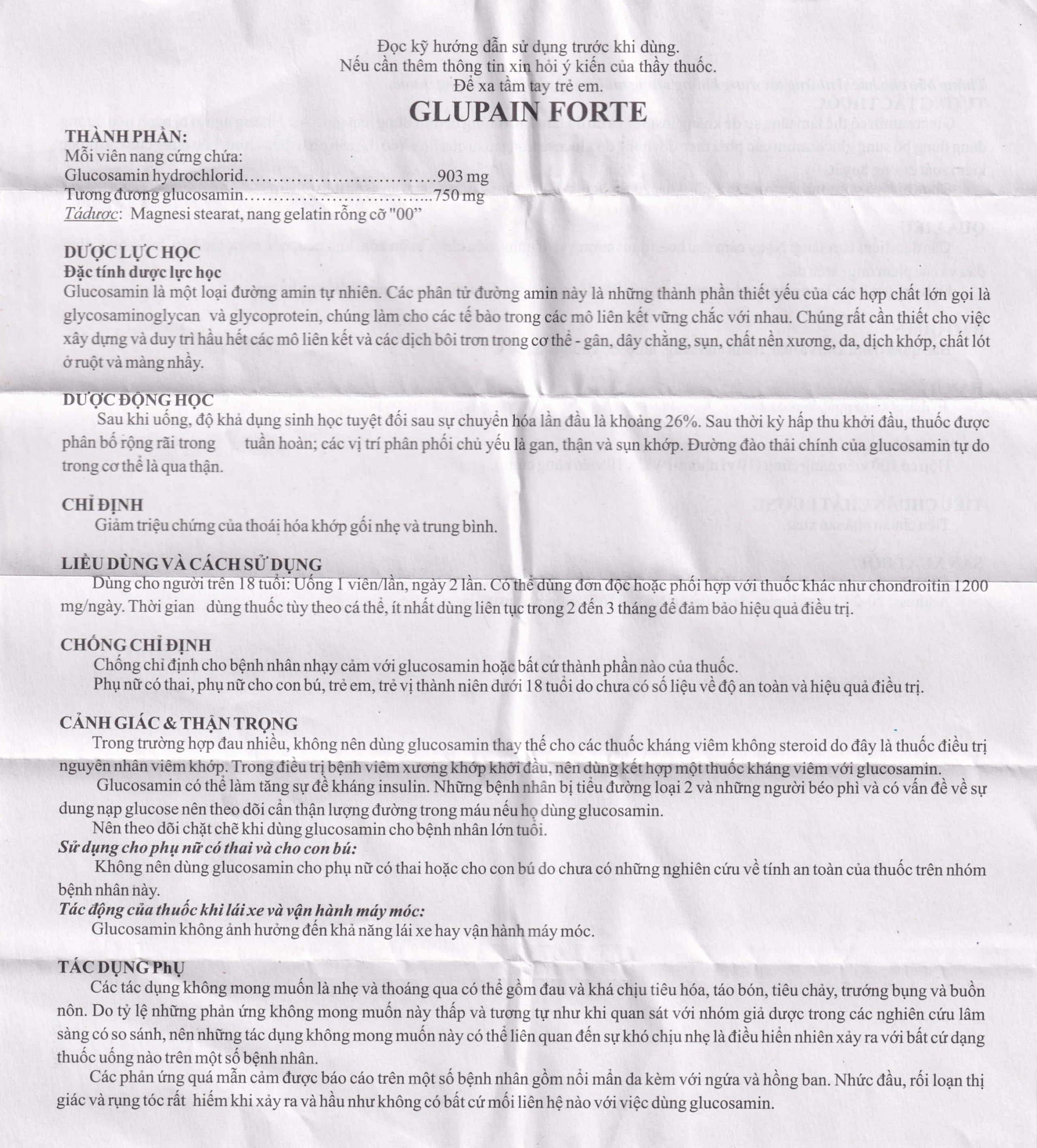 Thuốc Glupain Forte 750mg CMPS giảm thoái hoá khớp (10 vỉ x 10 viên)