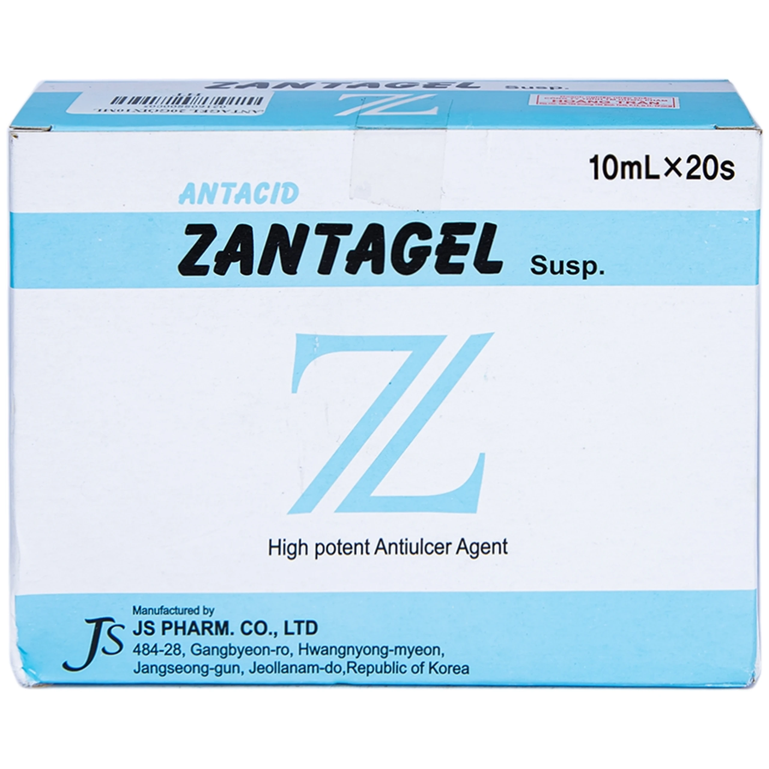 Hỗn dịch Zantagel Susp JS Pharm điều trị đau cấp tính và mãn tính, viêm dạ dày (20 gói x 10ml)
