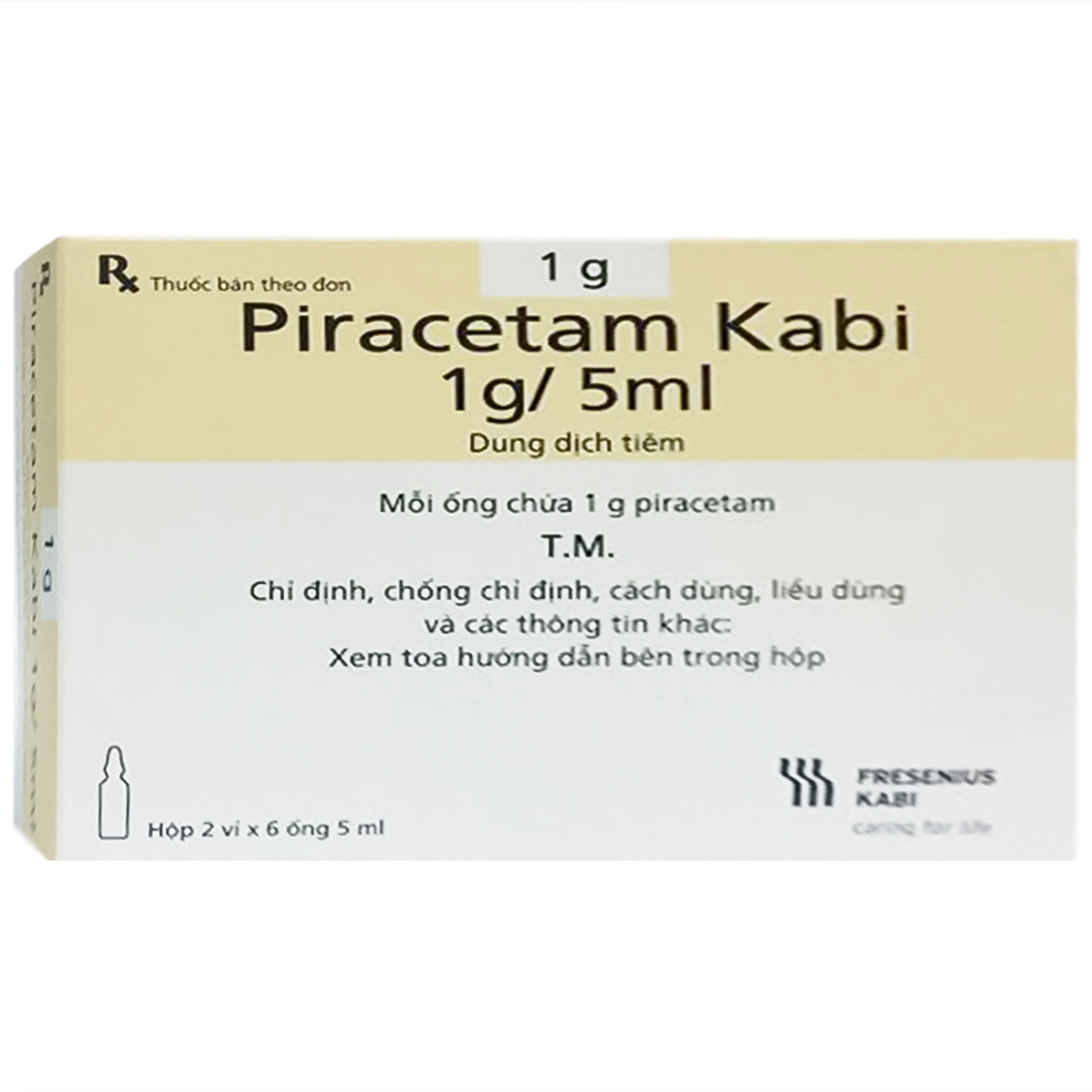 Thuốc Piracetam Kabi 1g/5ml Bidiphar điều trị suy giảm trí nhớ (2 vỉ x 6 ống x 5ml)