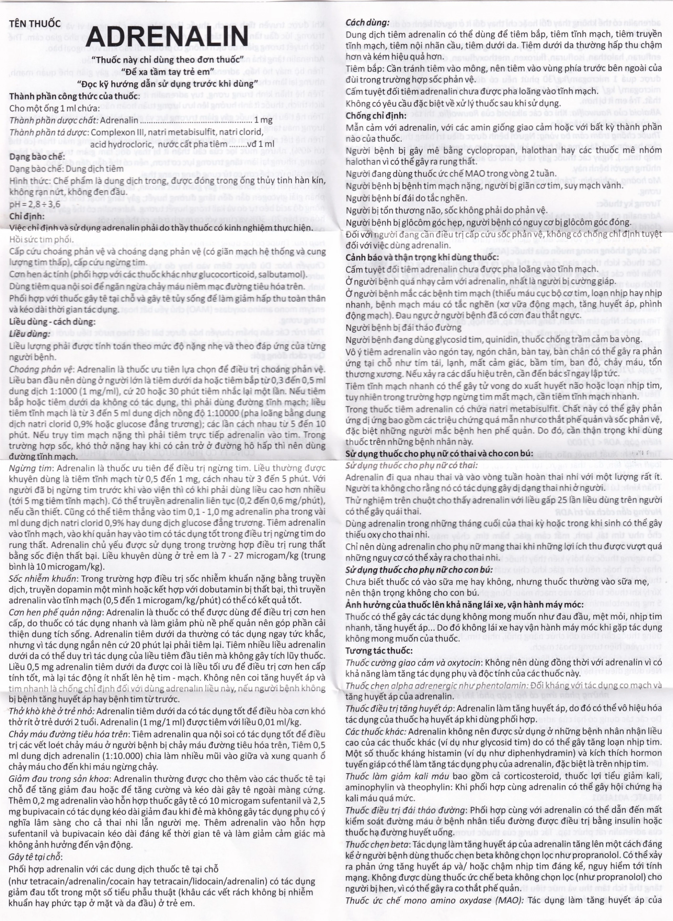 Dung dịch tiêm Adrenalin 1mg/1ml hồi sức tim phổi, cấp cứu choáng phản vệ (5 vỉ x 10 ống)
