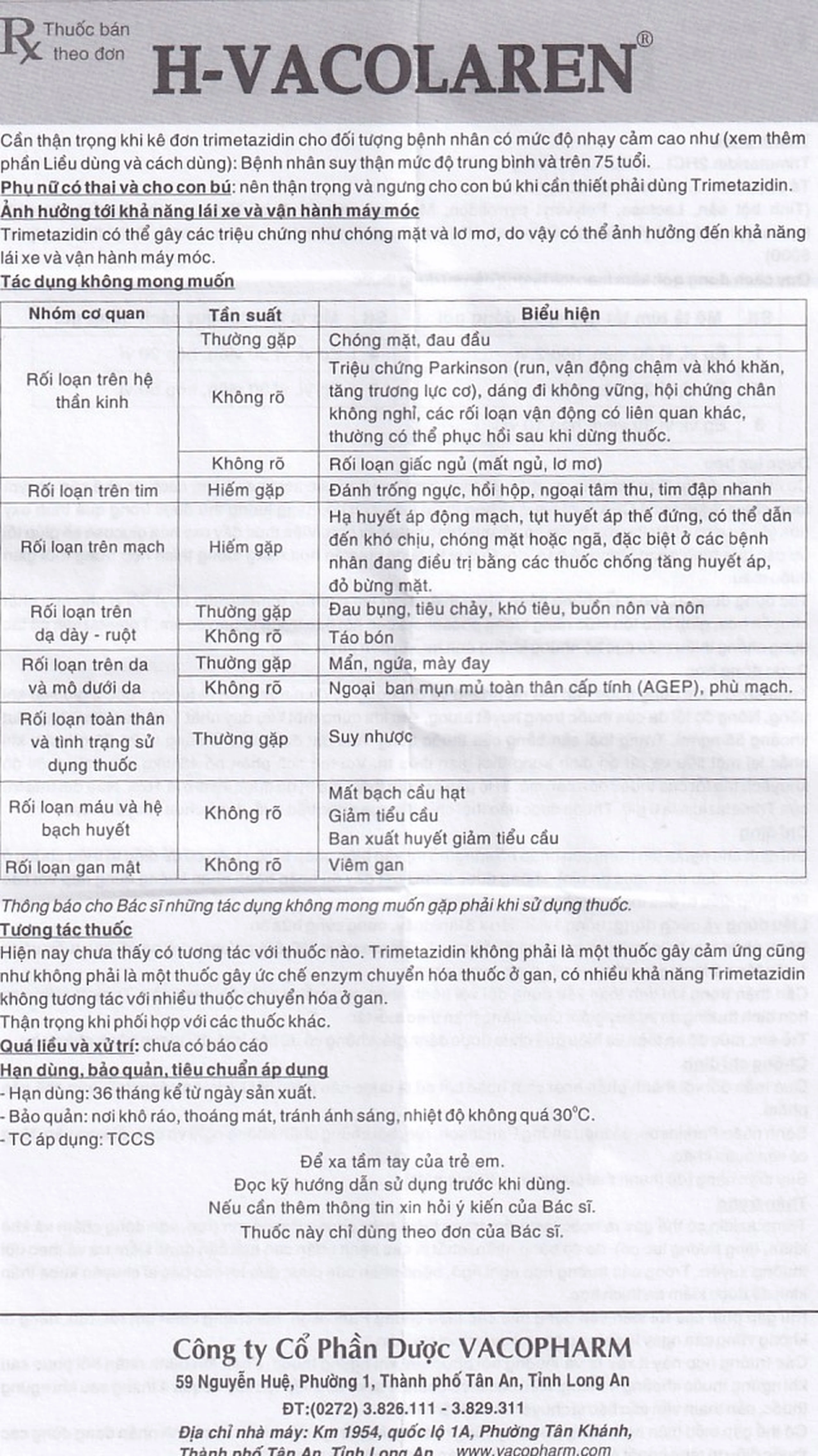 Thuốc H-Vacolaren 20mg Vacopharm điều trị đau thắt ngực (2 vỉ x 30 viên)