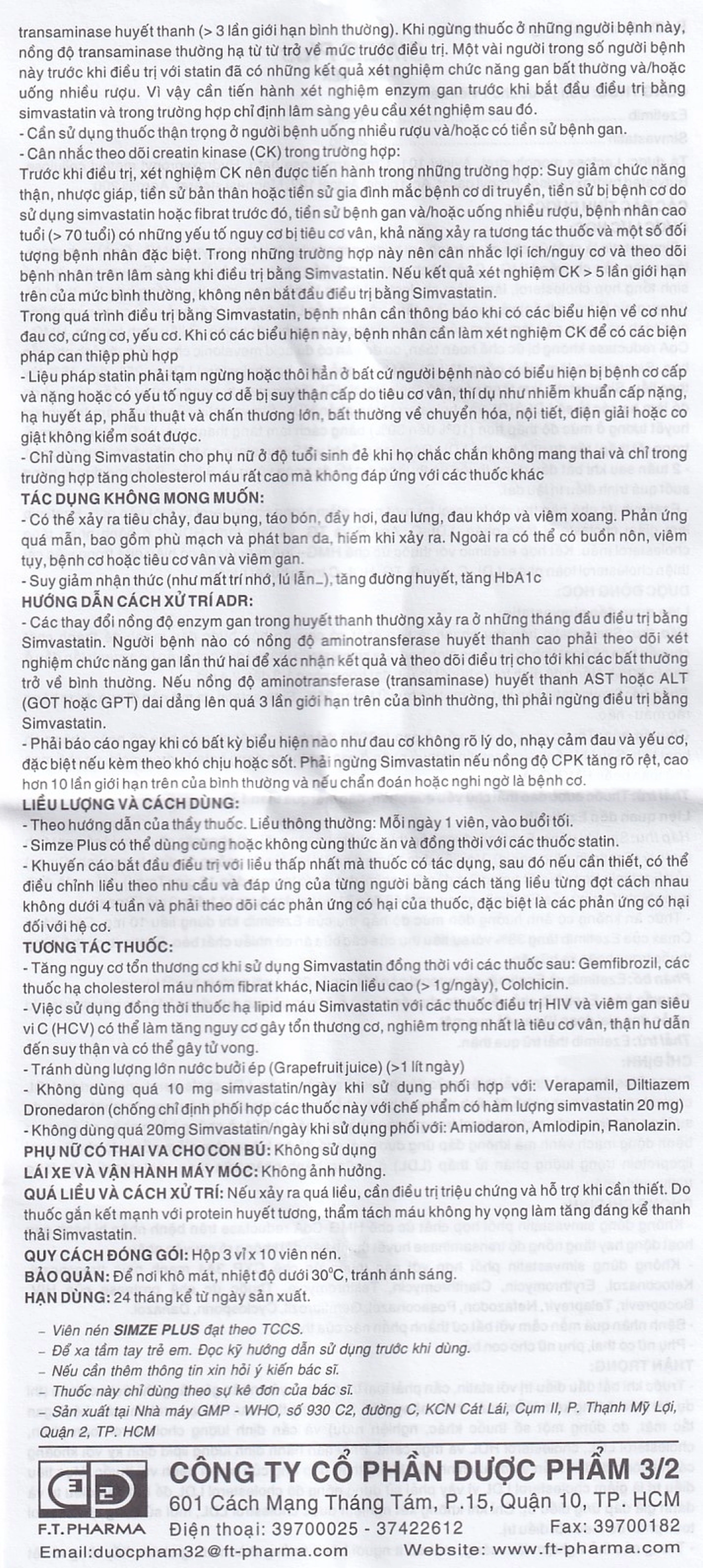Thuốc Simze Plus 20mg/10mg Dược 3-2 cải thiện mức độ Cholesterol toàn phần (3 vỉ x 10 viên)