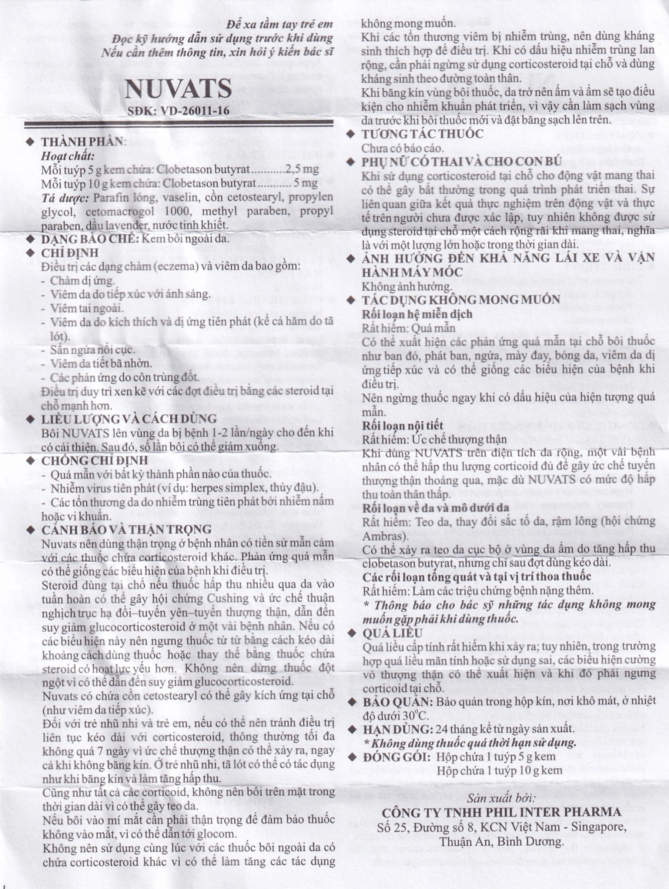 Kem bôi da Nuvats Phil Inter Pharma điều trị chàm dị ứng, viêm da, viêm tai ngoài (5g)