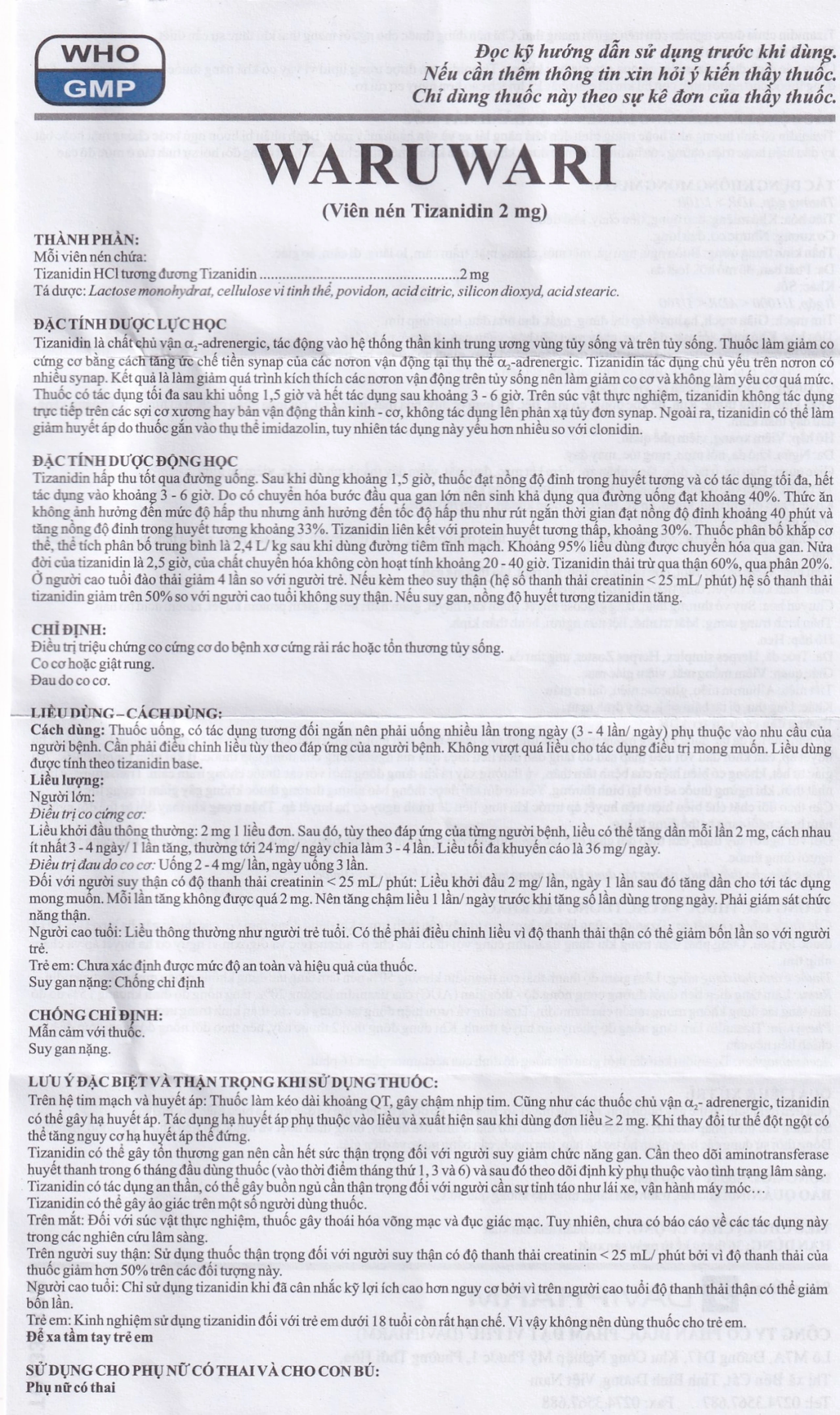 Thuốc Waruwari 2mg Davi Pharm điều trị chứng co cứng cơ (10 vỉ x 10 viên)