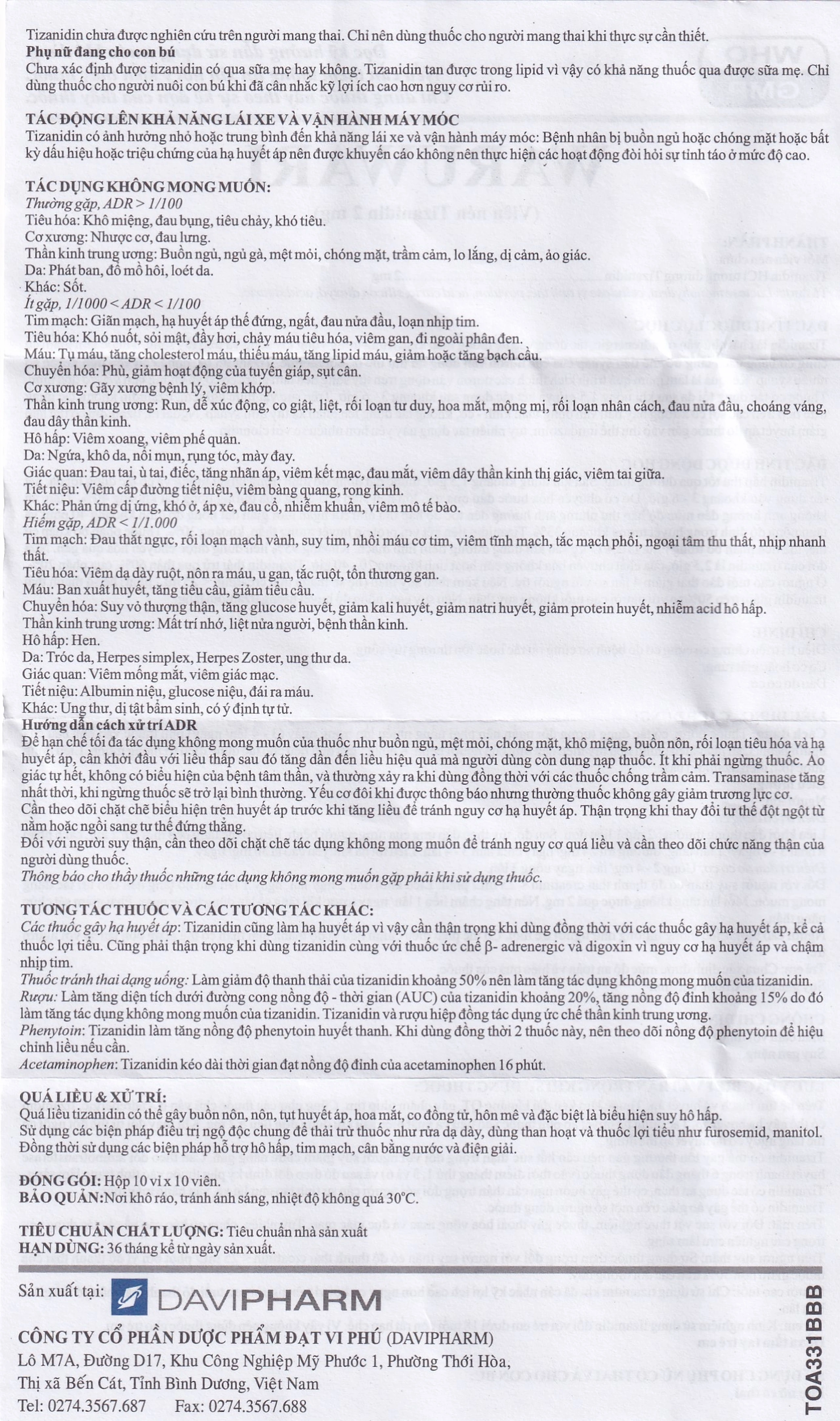 Thuốc Waruwari 2mg Davi Pharm điều trị chứng co cứng cơ (10 vỉ x 10 viên)