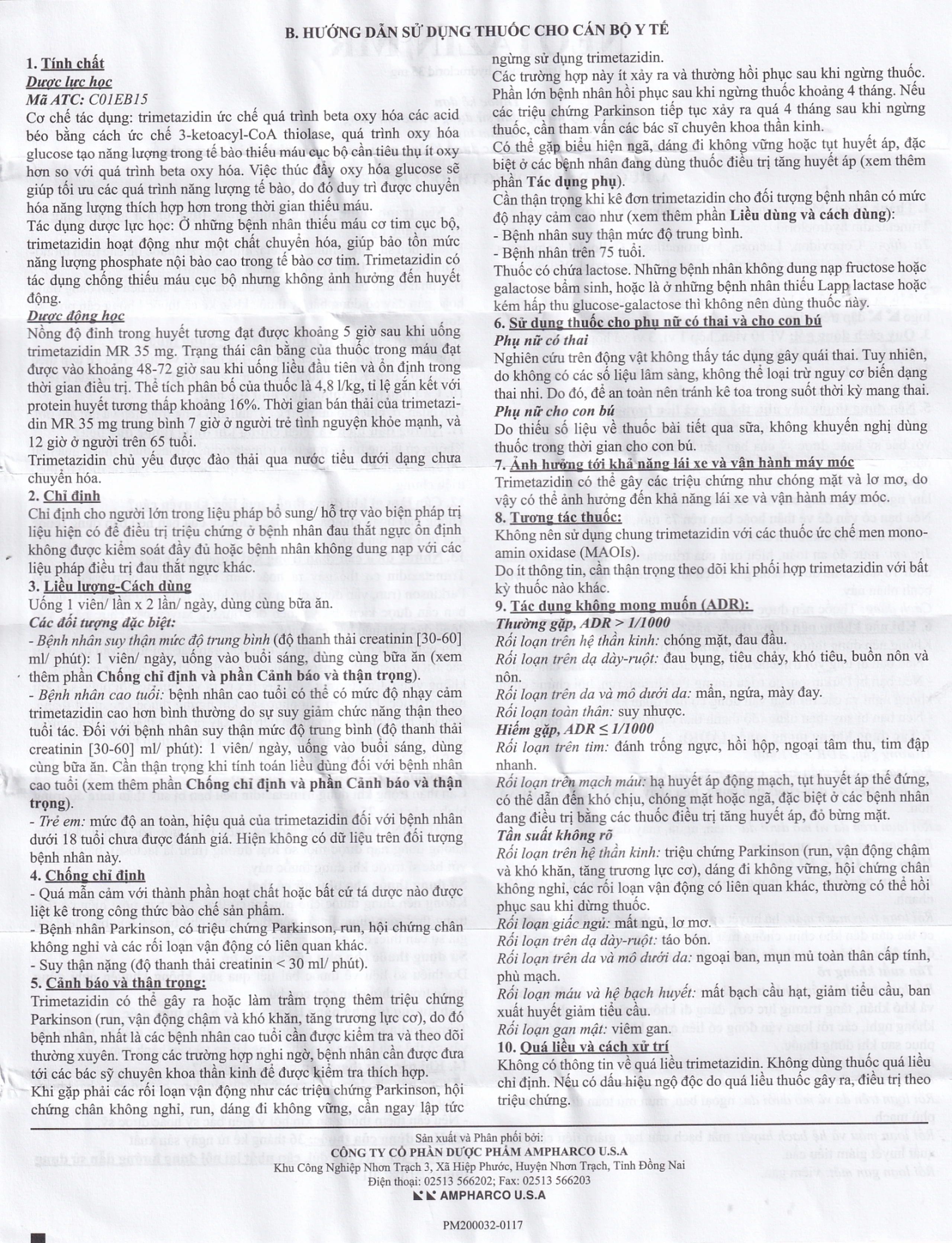 Thuốc Neotazin MR 35mg Ampharco trị đau thắt ngực (10 vỉ x 10 viên)