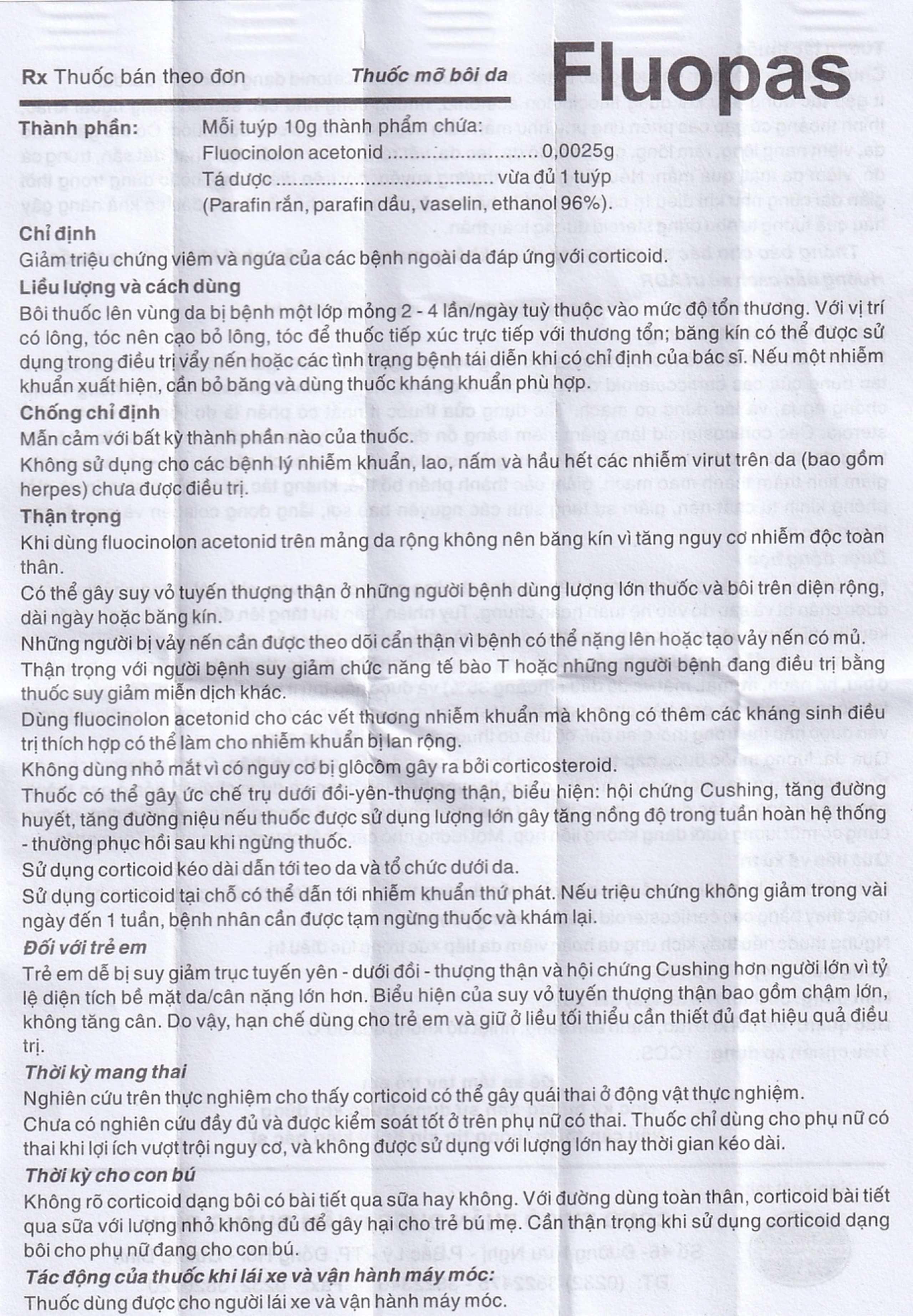 Thuốc mỡ bôi da Fluopas giảm triệu chứng viêm, ngứa của các bệnh ngoài da (10g)