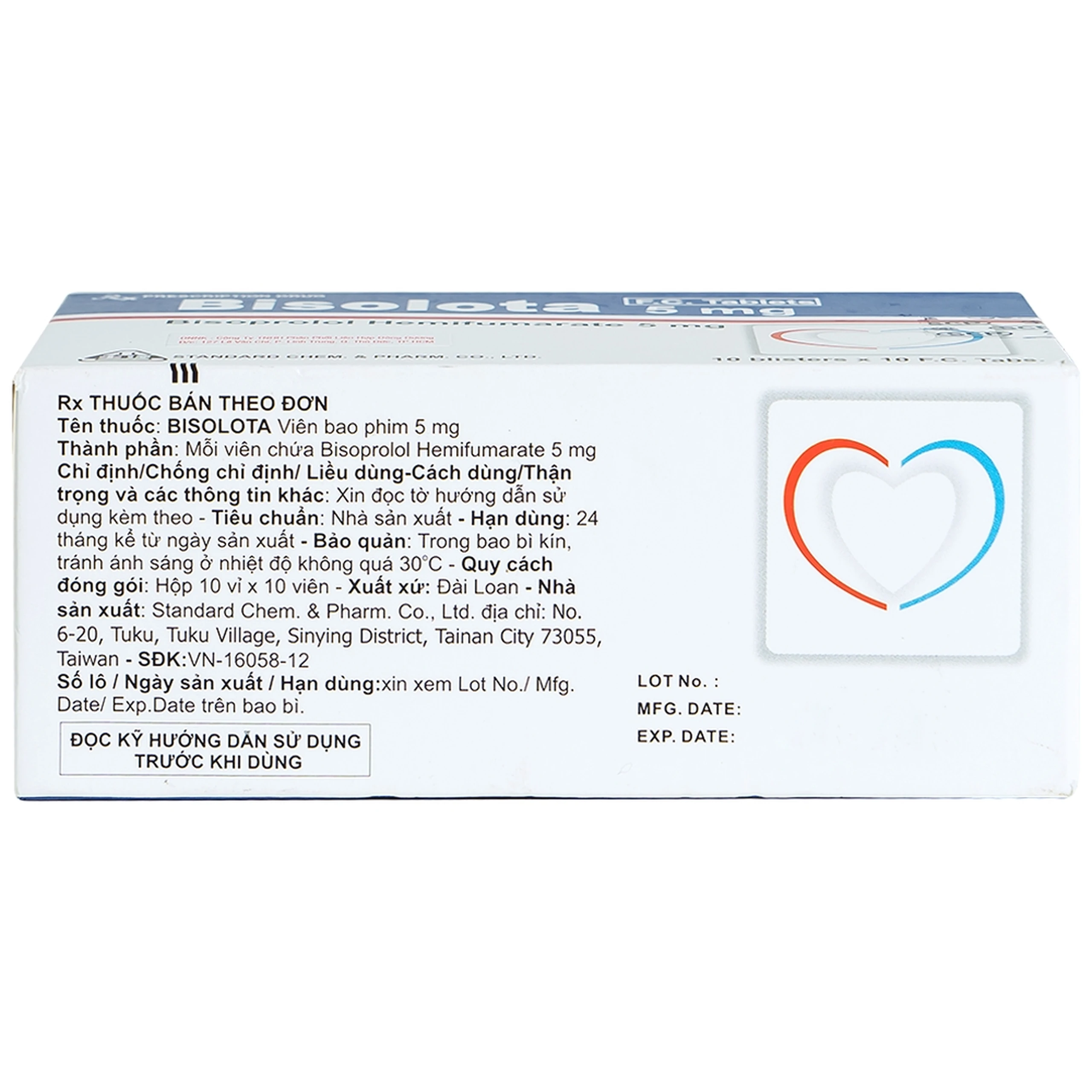 Thuốc Bisolota 5mg điều trị cao huyết áp (10 vỉ x 10 viên) 5