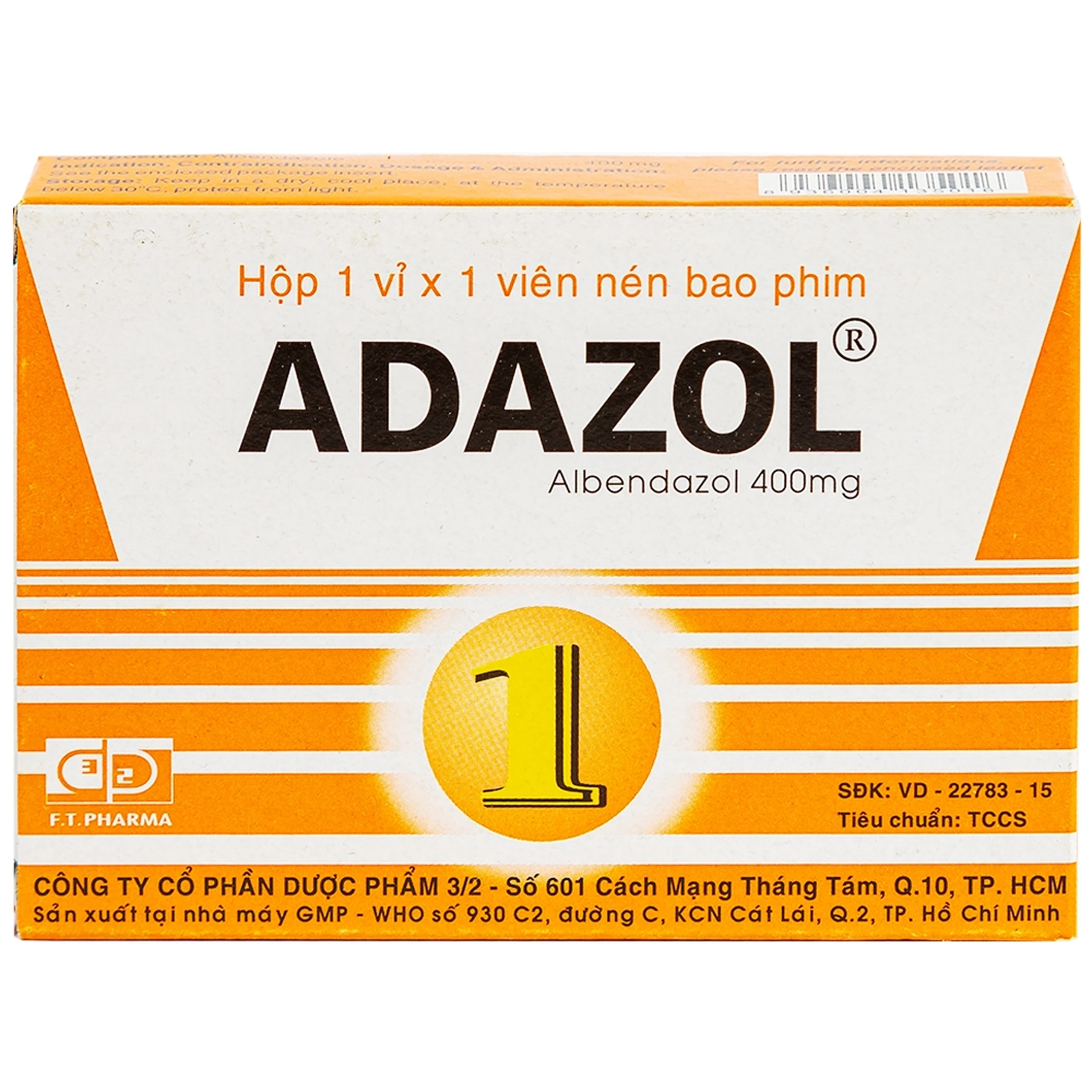 Thuốc Adazol 400mg Dược 3-2 điều trị nhiễm ký sinh trùng đường ruột (1 vỉ x 1 viên)