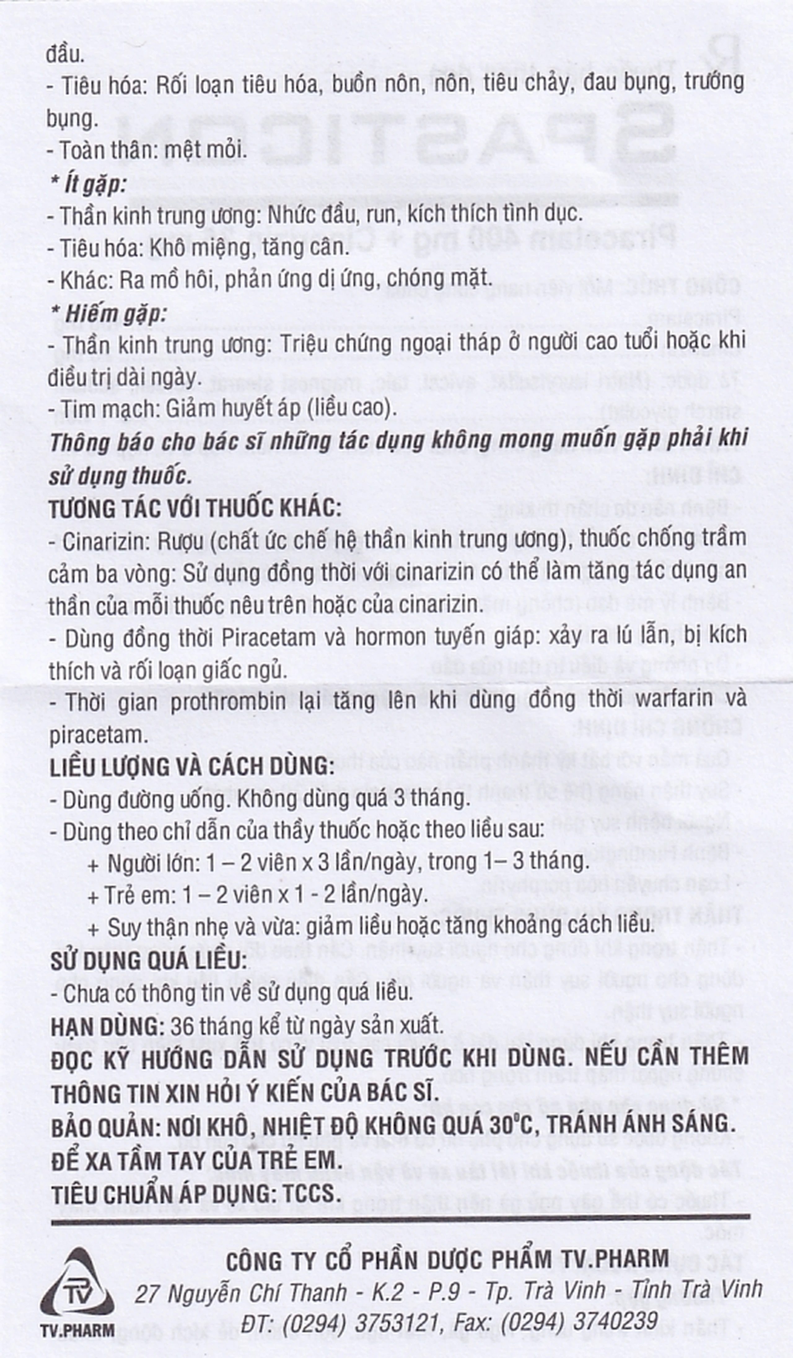 Thuốc Spasticon TV.Pharm điều trị bệnh não do chấn thương (6 vỉ x 10 viên)