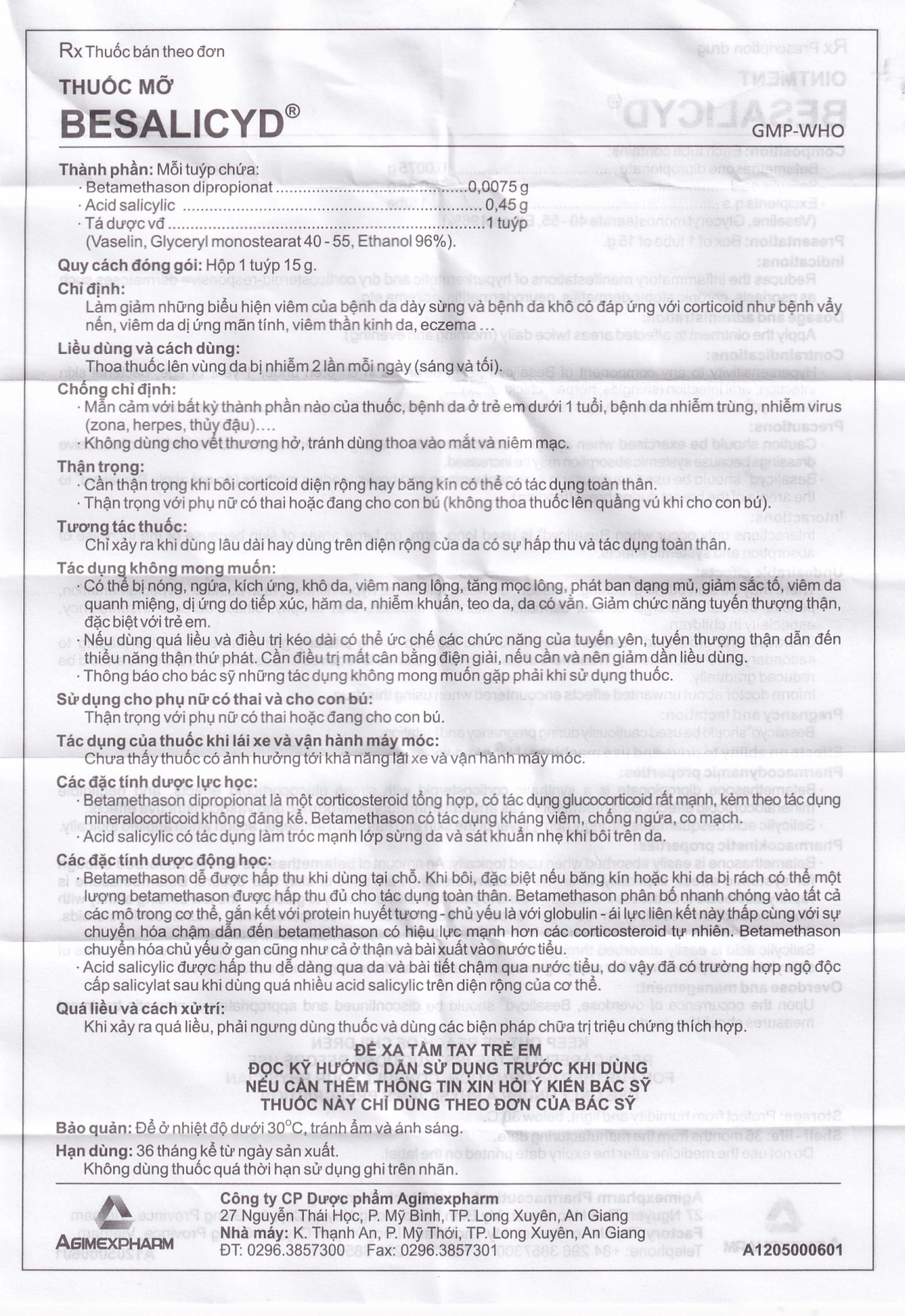 Thuốc mỡ Besalicyd Agimexpharm điều trị vẩy nến, viêm da dị ứng mãn tính (15g)