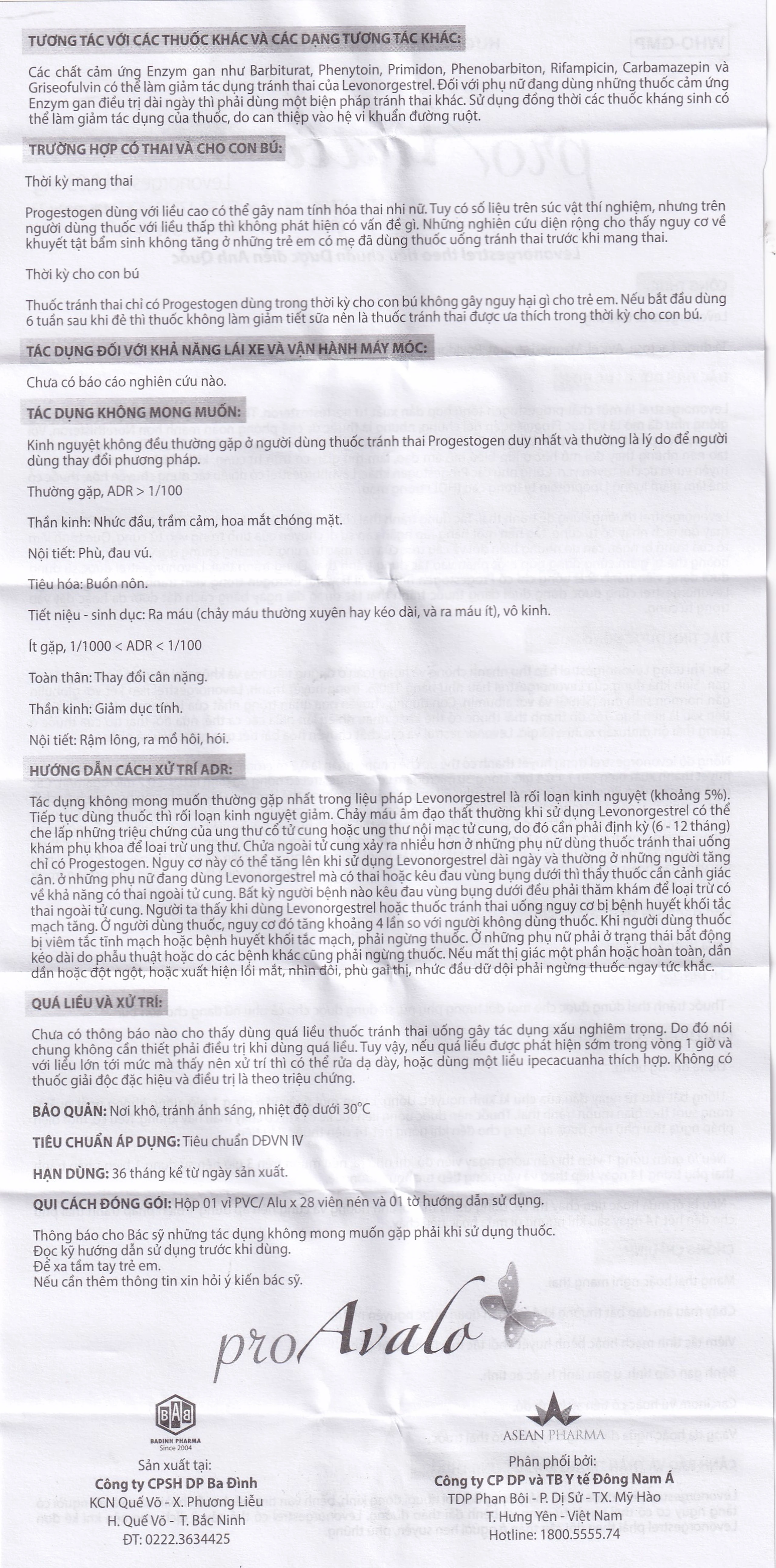 Thuốc proAvalo 0.03mg Babiophar tránh thai hằng ngày (1 vỉ x 28 viên)