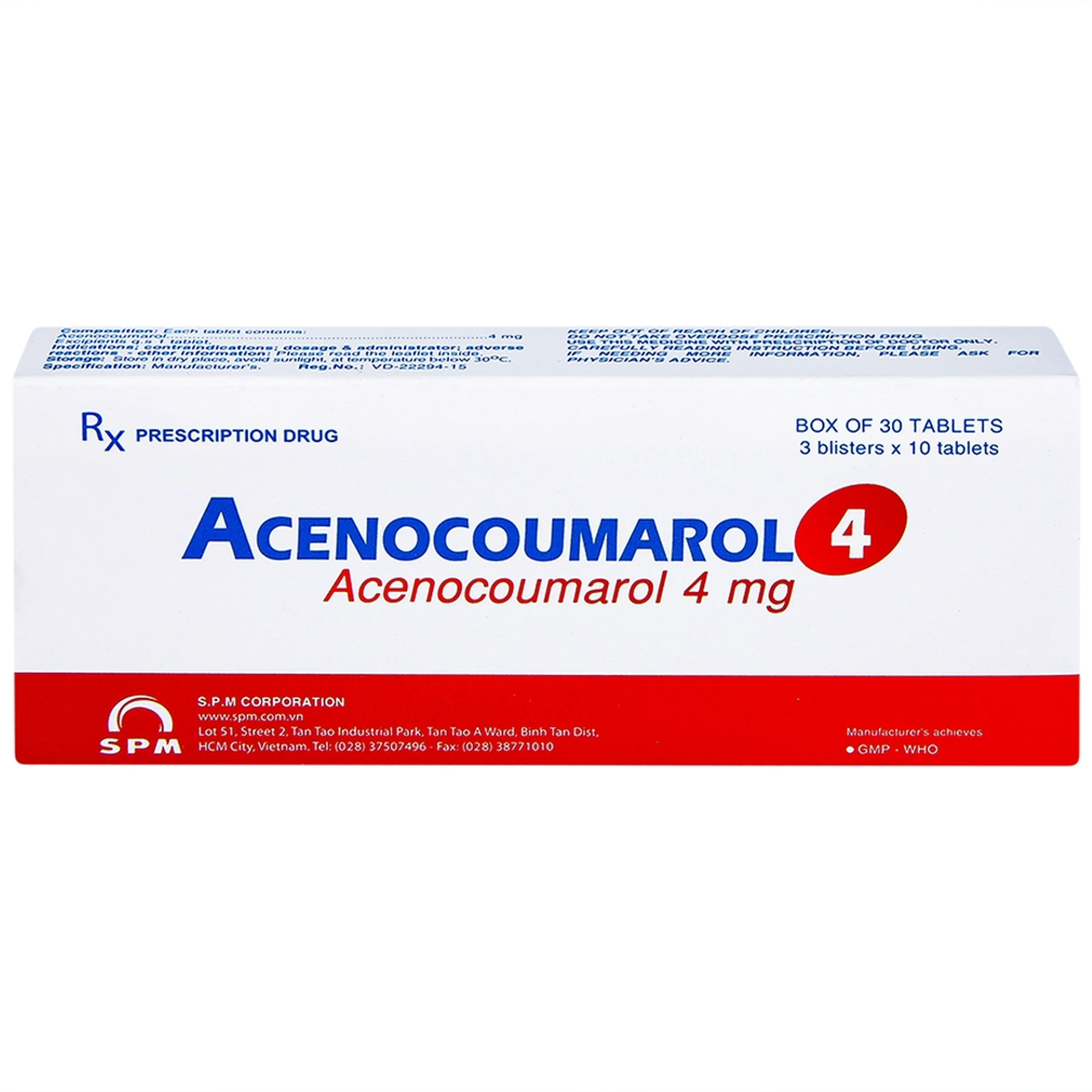 Thuốc Acenocoumarol 4 SPM điều trị và ngăn ngừa bệnh nghẽn mạch (3 vỉ x 10 viên)