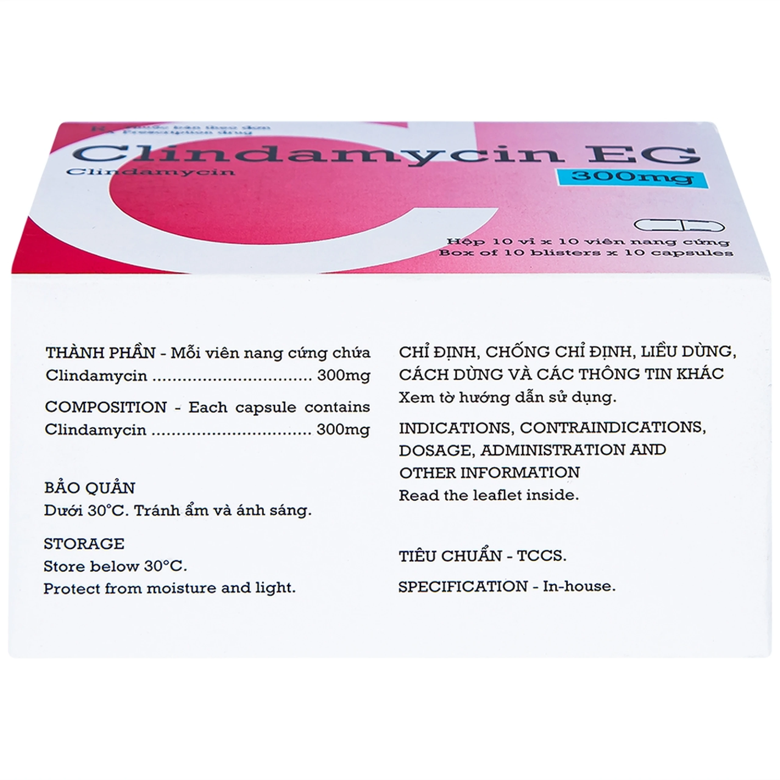 Thuốc Clindamycin EG 300mg Pymepharco điều trị các bệnh nhiễm khuẩn (10 vỉ x 10 viên)