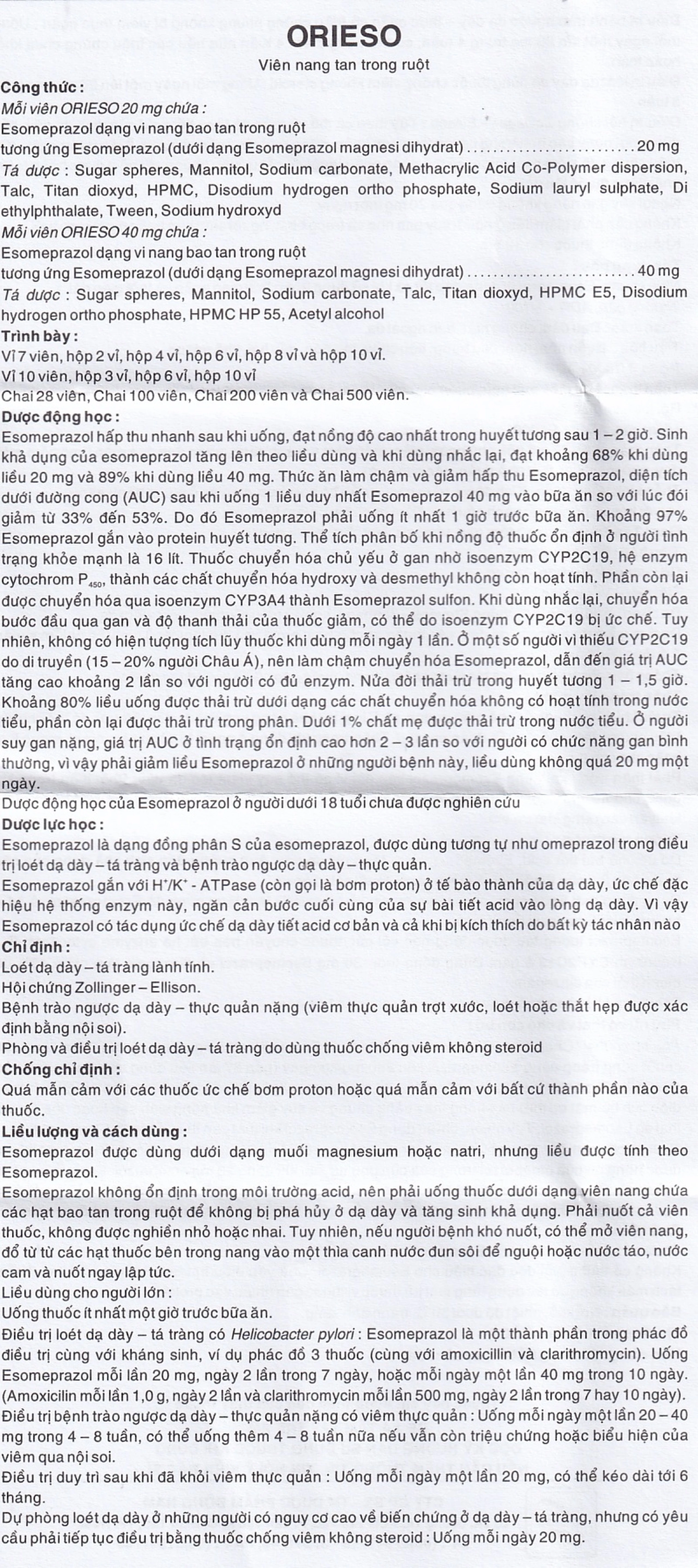 Viên nang Orieso 20mg Đông Nam điều trị loét dạ dày - tá tràng (3 vỉ x 10 viên)