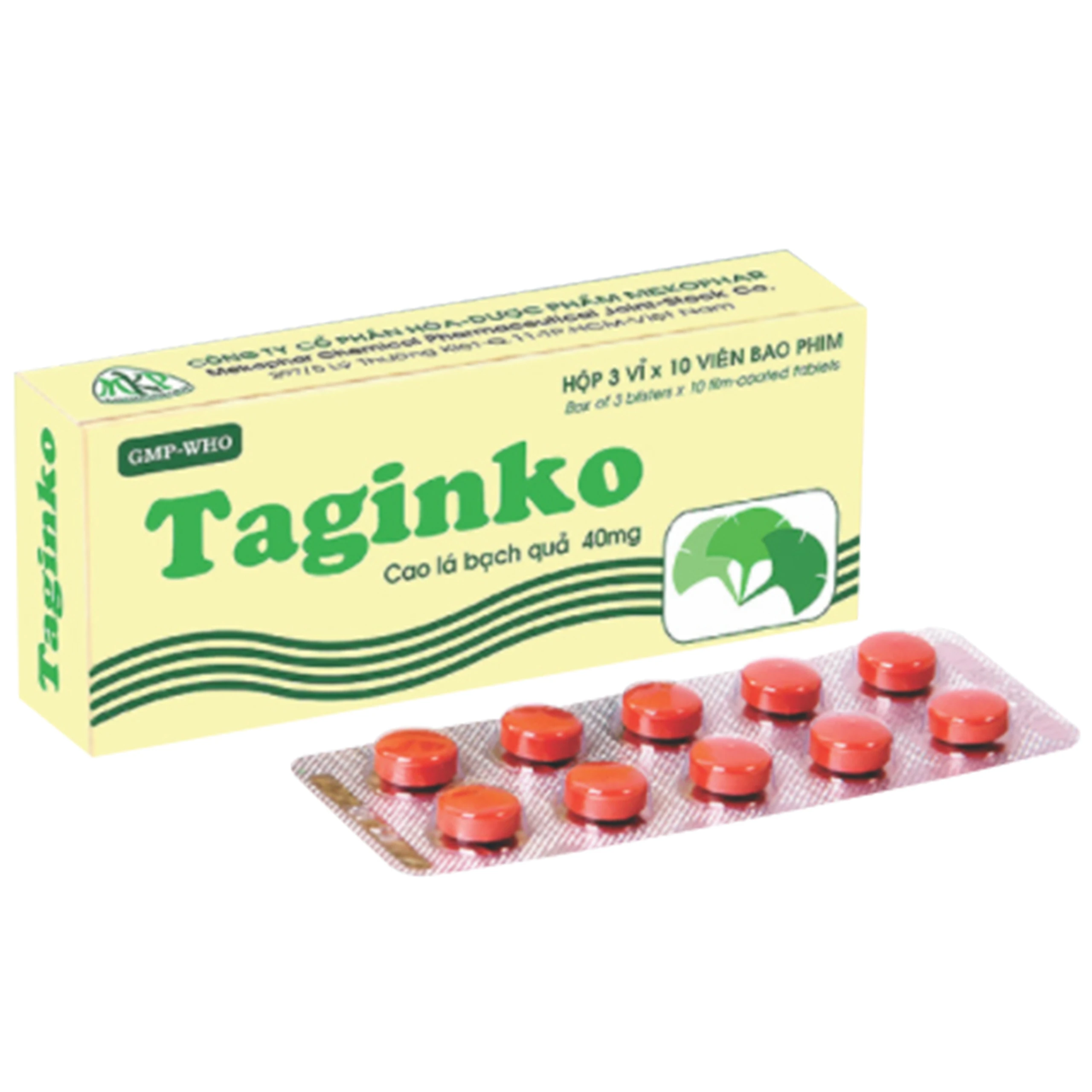 Thuốc Taginko Mekophar tăng cường tuần hoàn não bộ (3 vỉ x 10 viên)