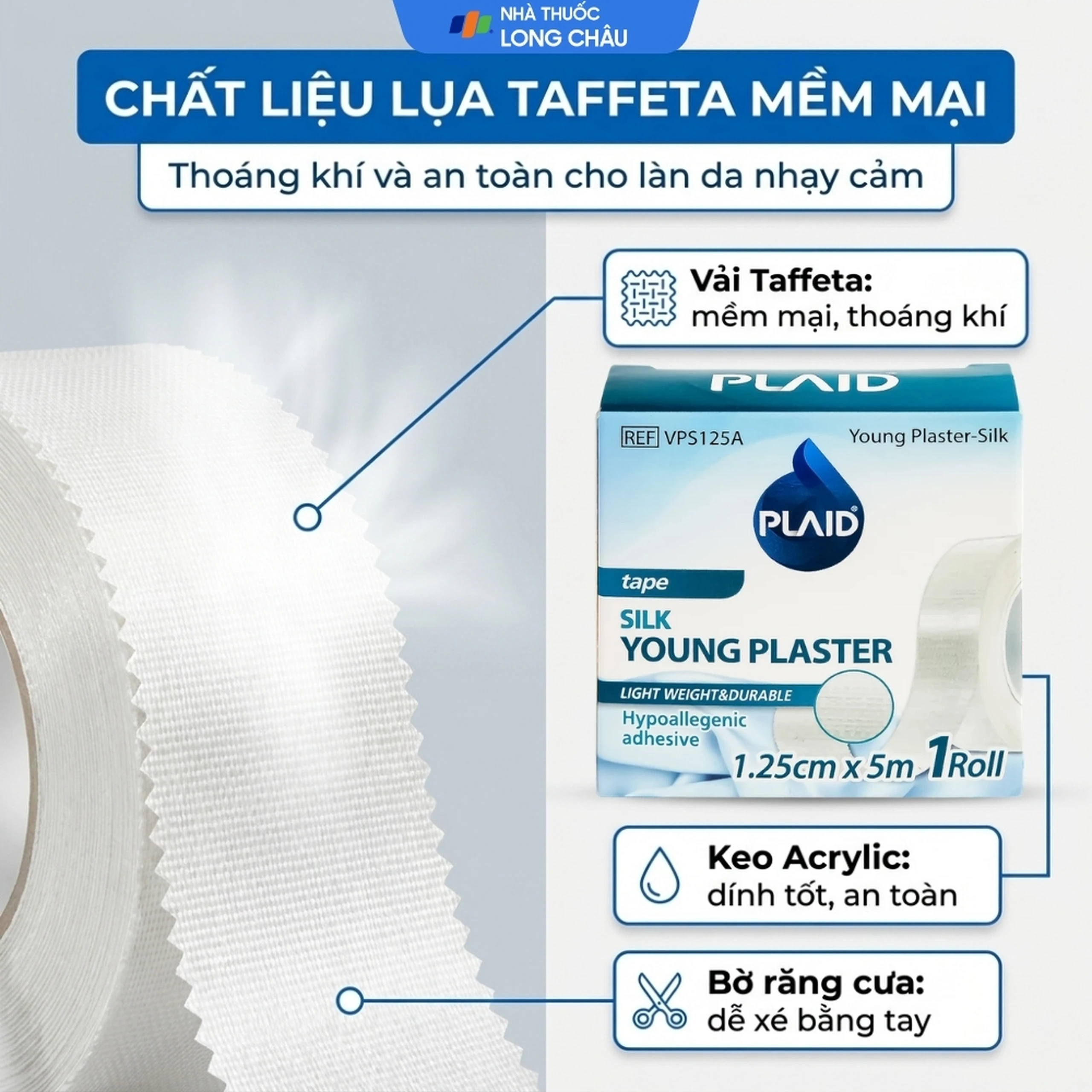 Băng cuộn lụa Plaid Young Plaster-Silk 1.25cmx5m giúp cố định băng gạc và dụng cụ y tế Young Chemical 3