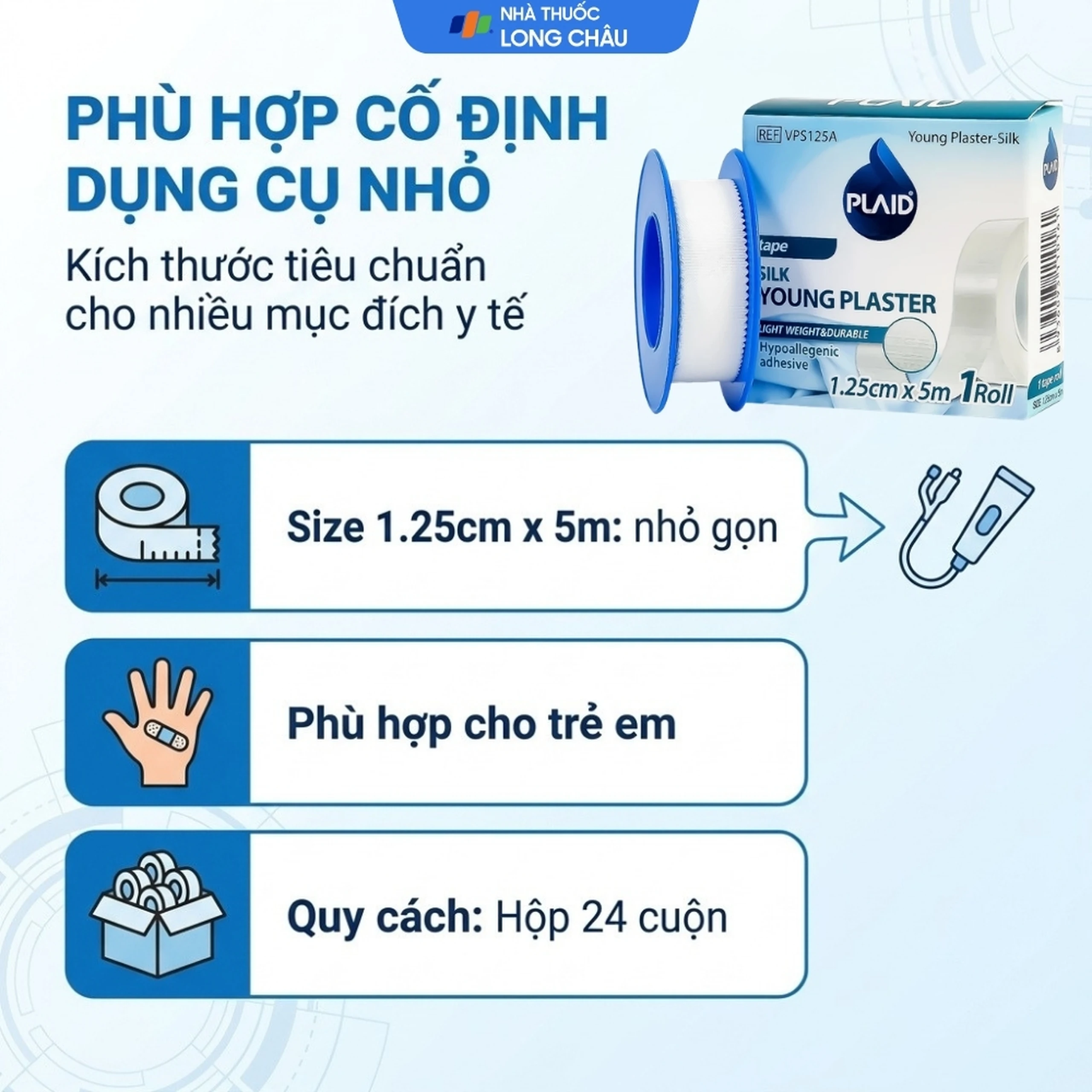 Băng cuộn lụa Plaid Young Plaster-Silk 1.25cmx5m giúp cố định băng gạc và dụng cụ y tế Young Chemical 4