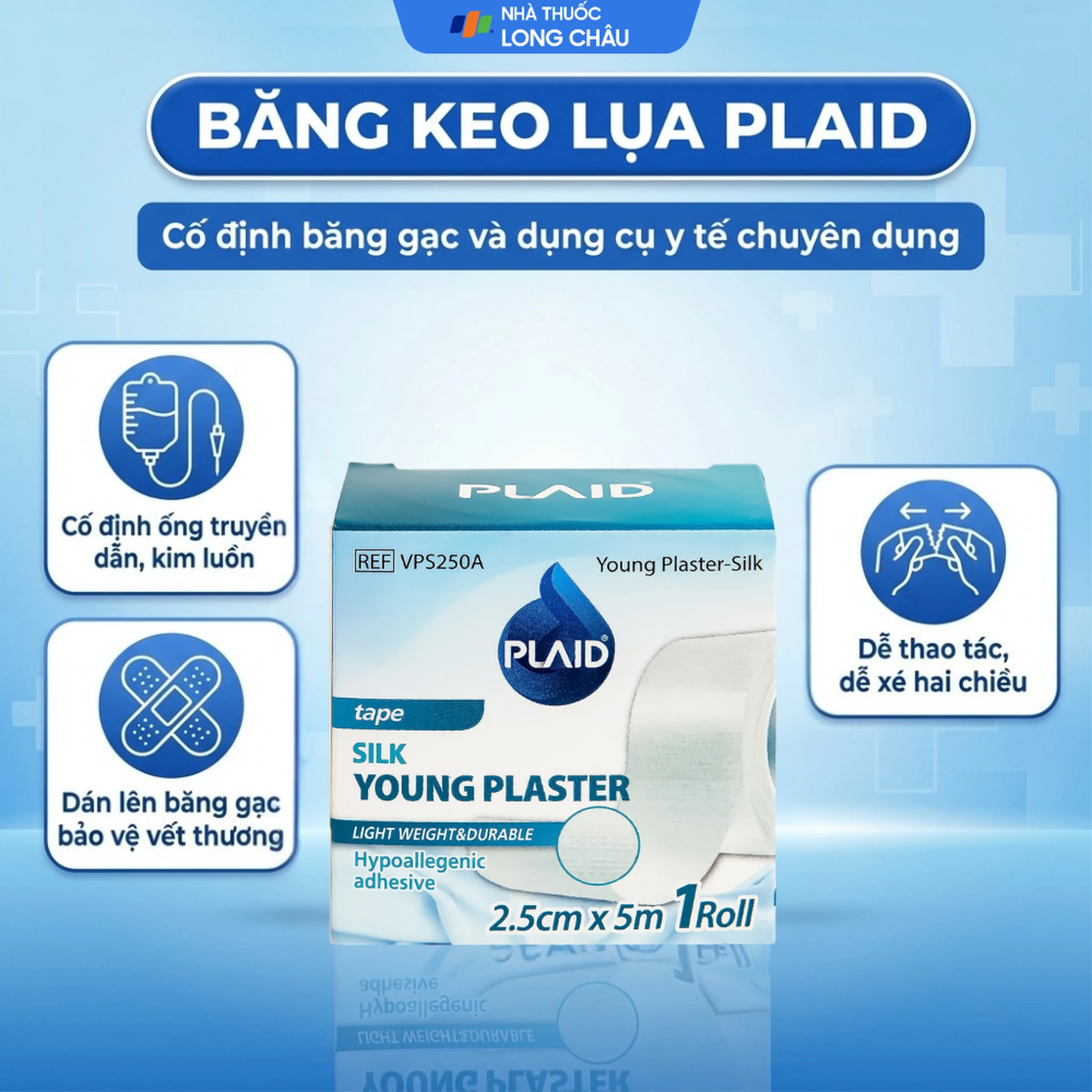 Băng cuộn lụa Plaid Young Plaster-Silk 2.5cmx5m giúp cố định băng gạc và dụng cụ y tế Young Chemical 2