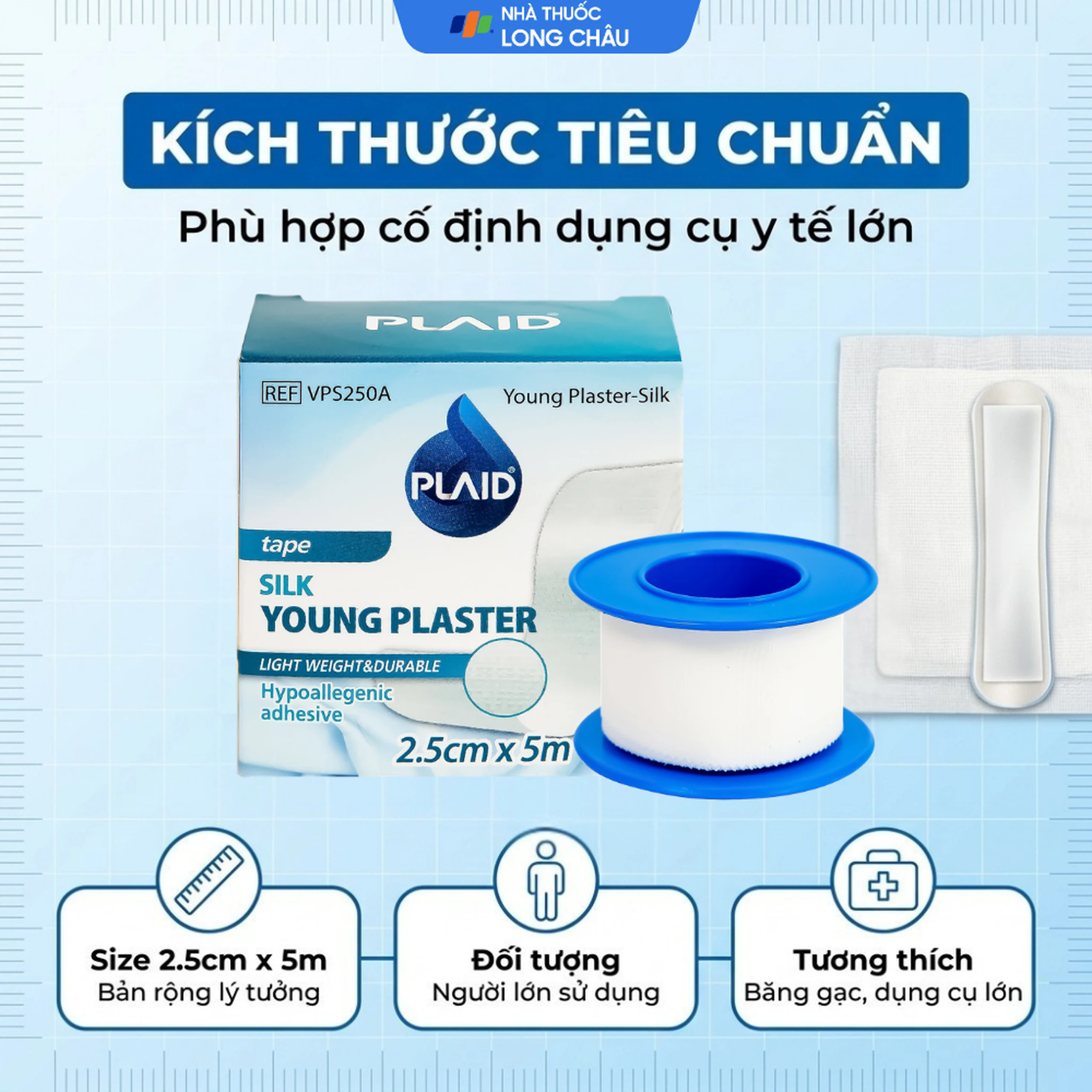 Băng cuộn lụa Plaid Young Plaster-Silk 2.5cmx5m giúp cố định băng gạc và dụng cụ y tế Young Chemical 4